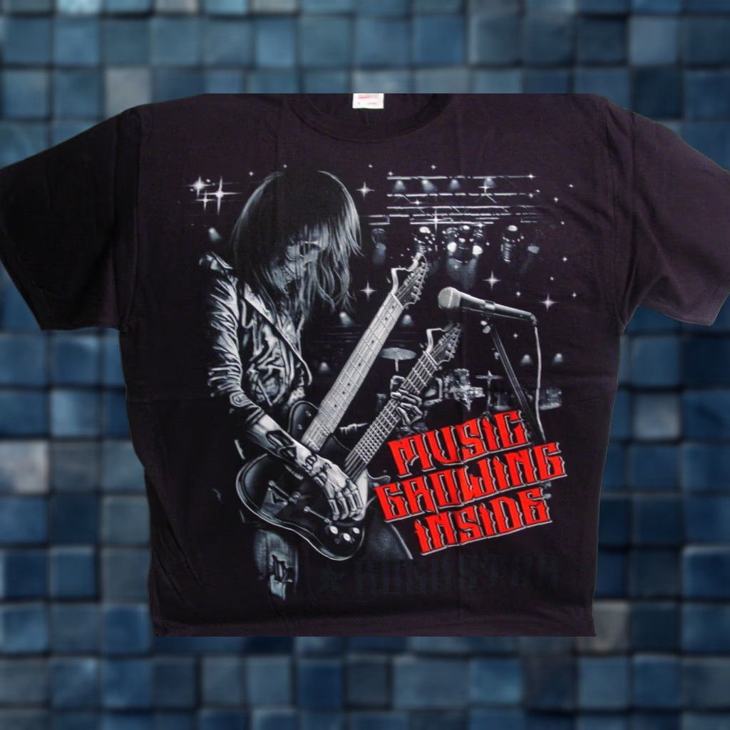 Vintage SKELETON PLAYING GUITAR GRAPHIC T-SHIRT XL BLACK MUSIC THEME Mens Size US XL / EU 56 / 4 - 1 Thumbnail