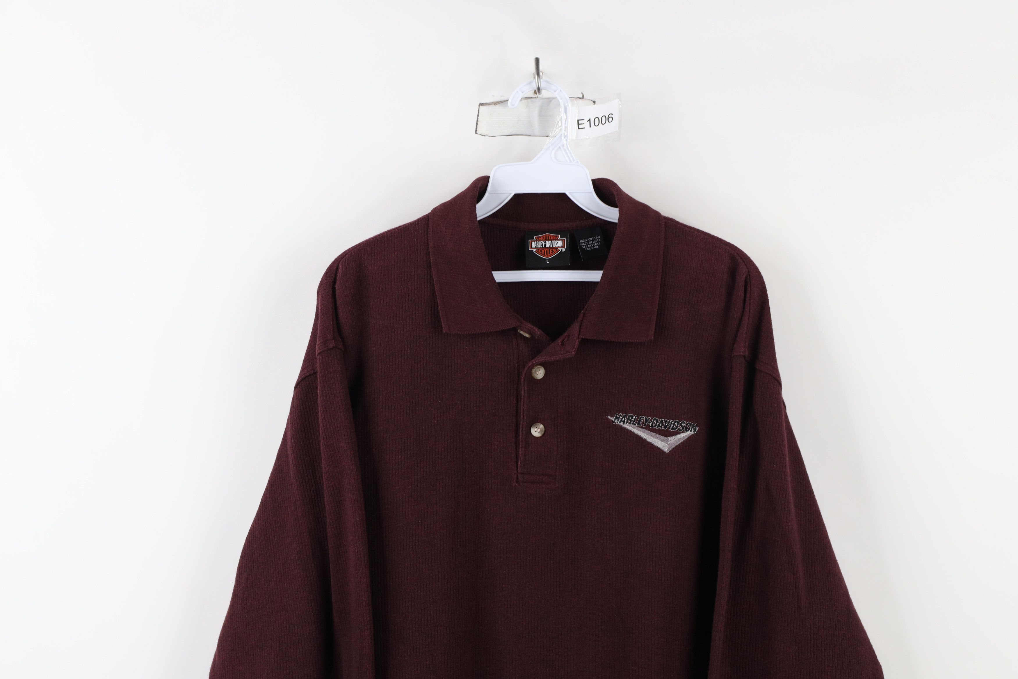 Harley Davidson × Vintage Vintage 90s Harley Davidson Ribbed Knit Long Sleeve Polo Size US L / EU 52-54 / 3 - 2 Thumbnail