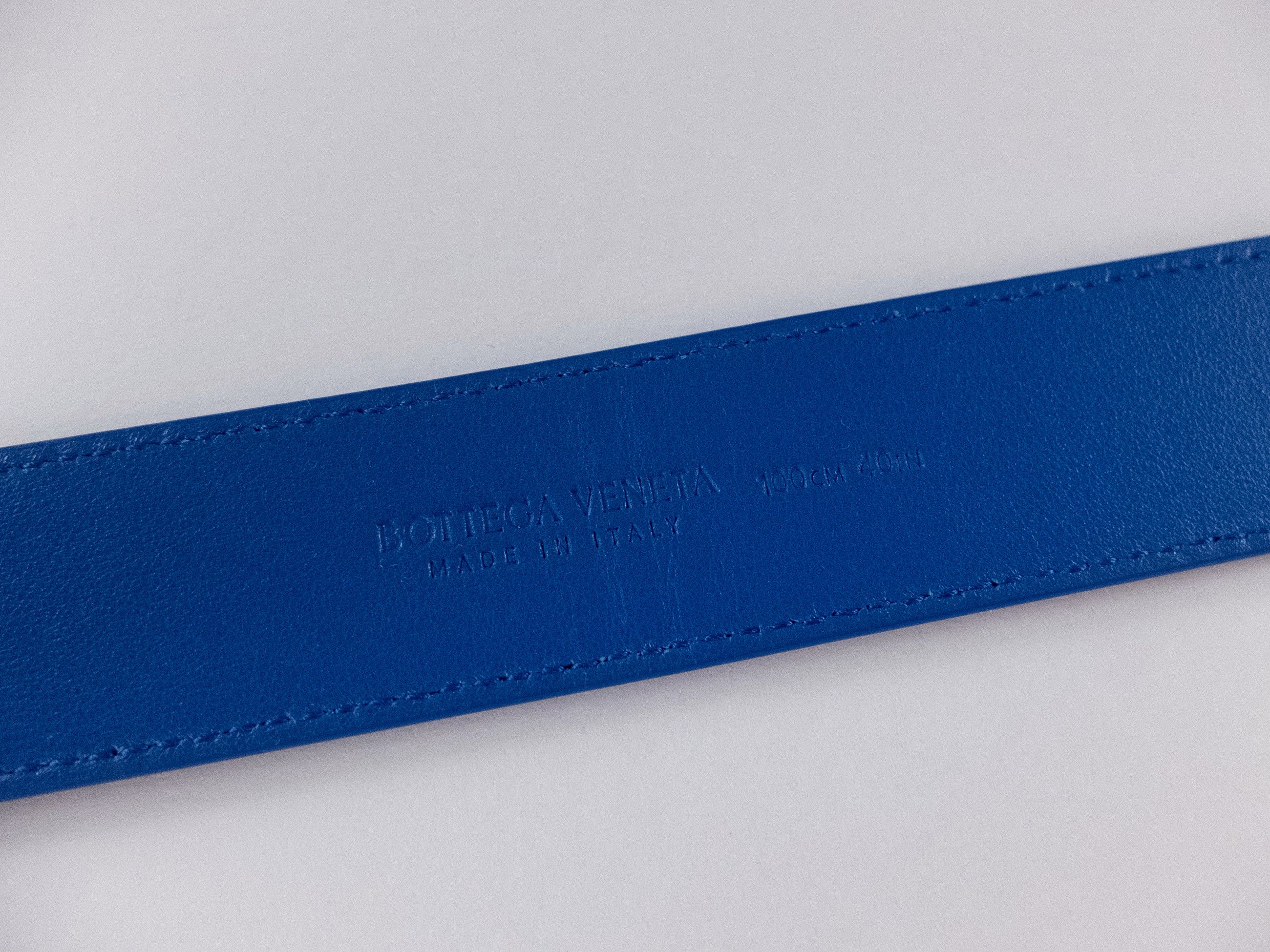Bottega Veneta BOTTEGA VENETA blue intrecciato embossed leather belt 100 Size 38 - 7 Thumbnail