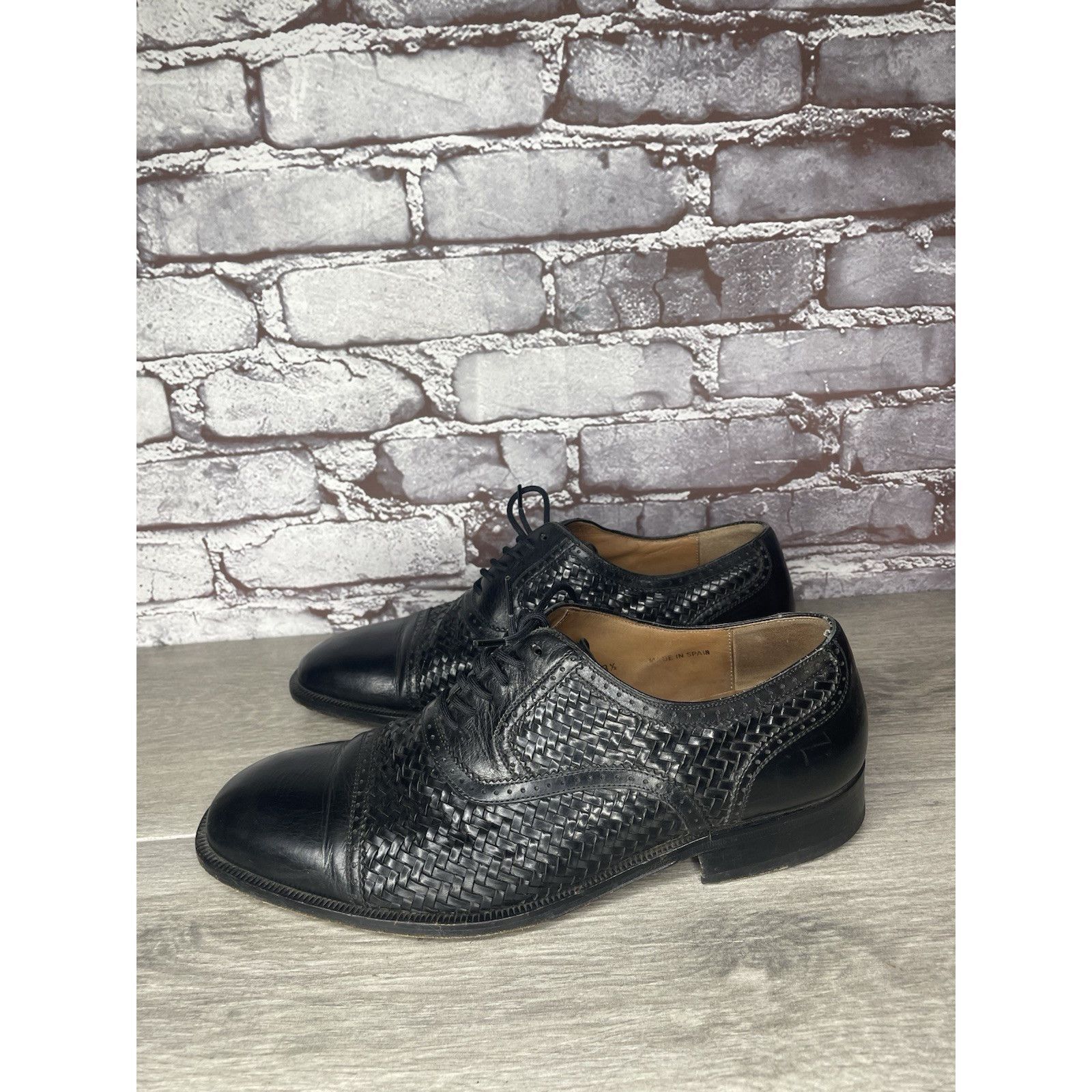 Magnanni Magnanni Black Leather Basketweaves Woven Lace Dress Shoes M Size US 8.5 / EU 41-42 - 17 Thumbnail