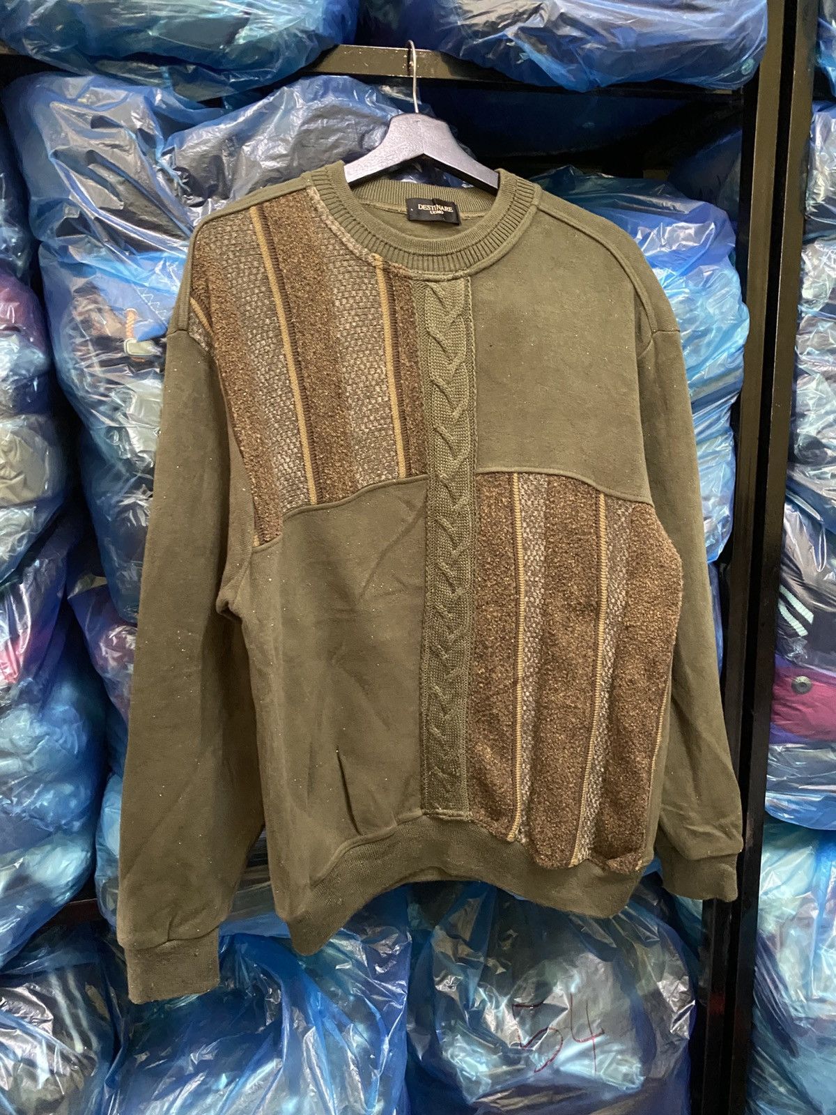 Vintage Vintage Destinare Uomo Olive Patchwork Knit Sweater - Men’s Size US M / EU 48-50 / 2 - 3 Thumbnail