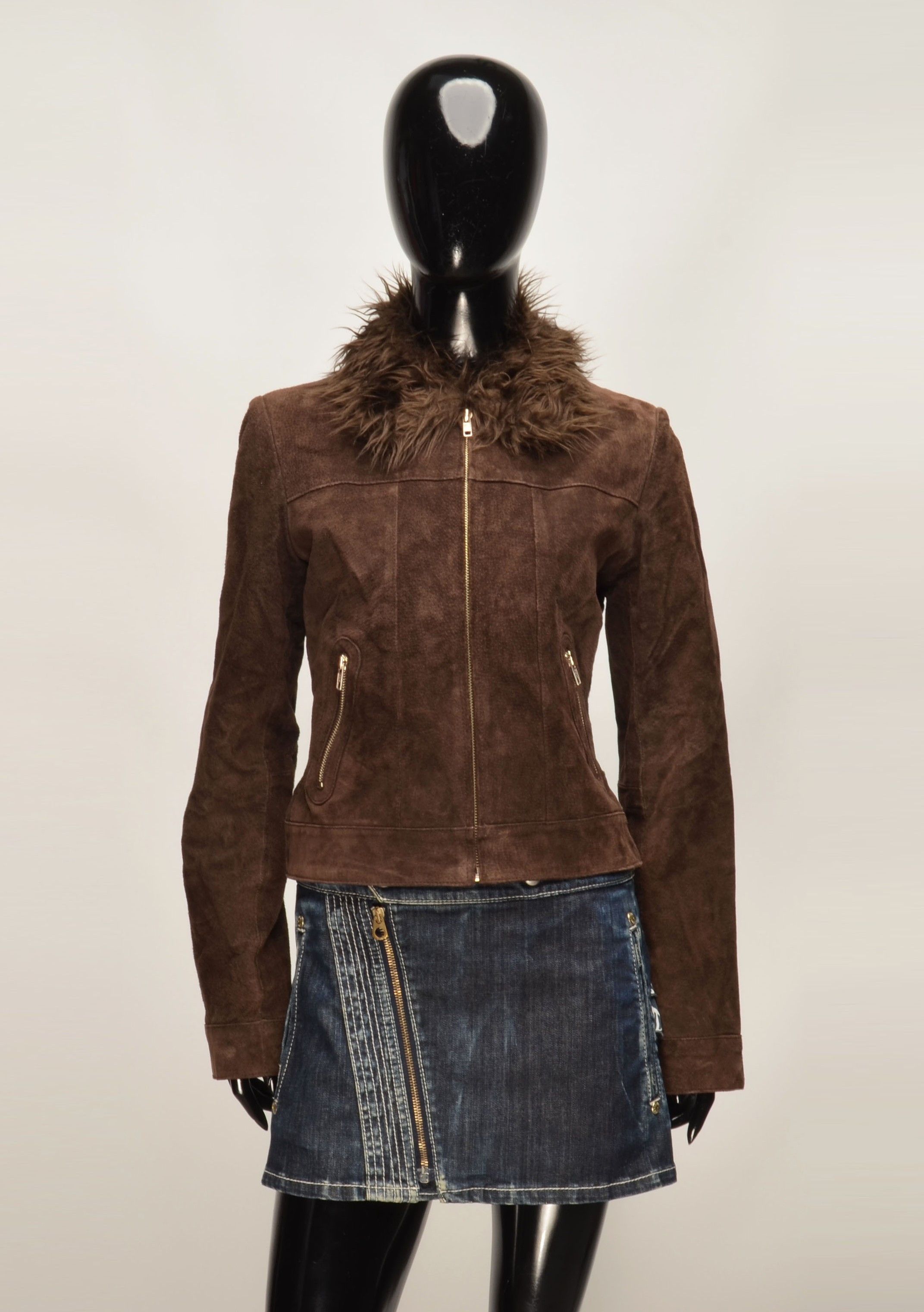 Other Vero Moda Y2K Suede Fur Collar Zip Up Biker Spy Jacket Size S / US 4 / IT 40 - 1 Thumbnail