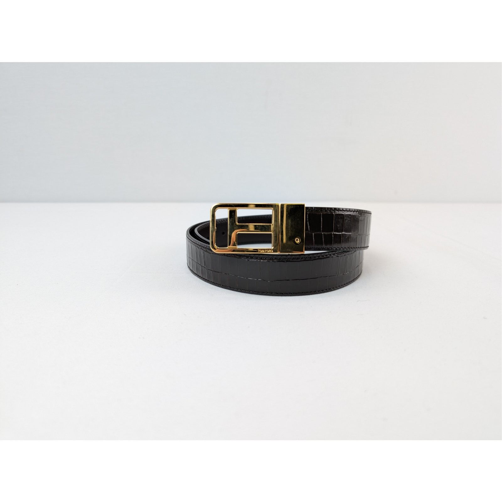 Tom Ford o1rshd1 Size: 80 / t buckle crocodile-embossed belt in Black Size 32 - 17 Thumbnail