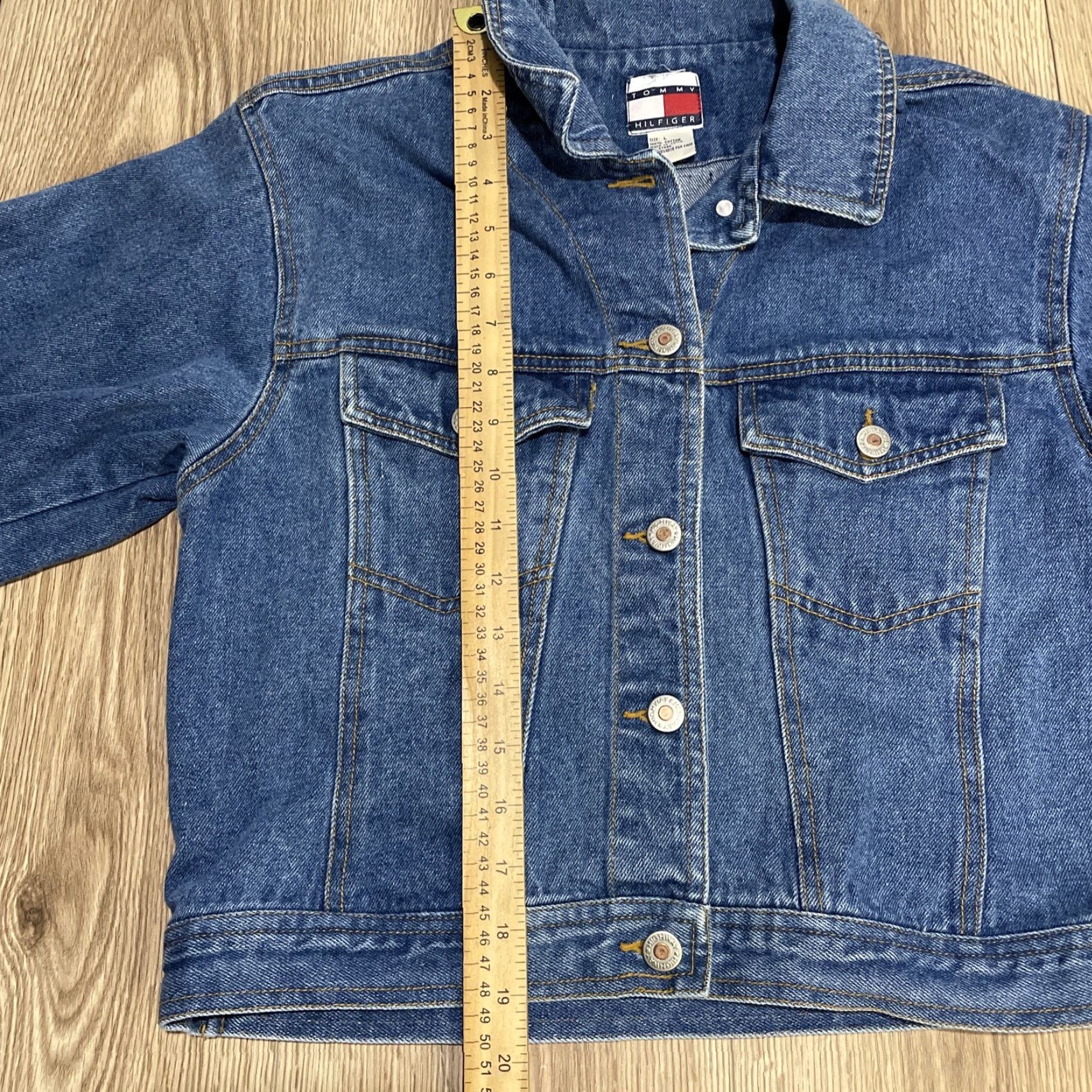 Tommy Hilfiger VINTAGE Tommy Hilfiger Denim Jacket Ladies Size L Blue Cropped Long Sleeve Pockets Womens Size L / US 10 / IT 46 - 3 Thumbnail