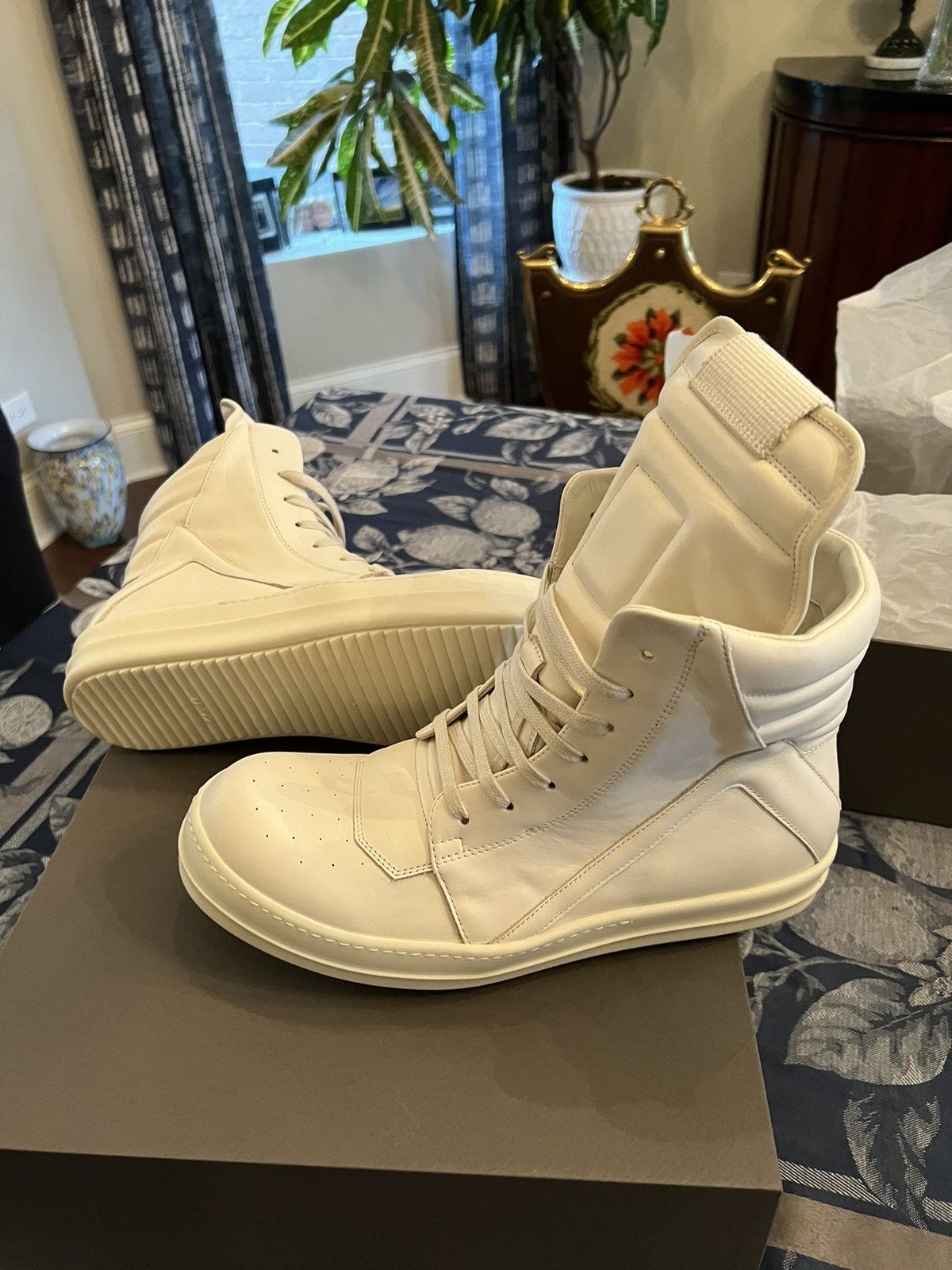 image of Rick Owens Milk Geobaskets Shoes in White Milk, Men's (Size 11)
