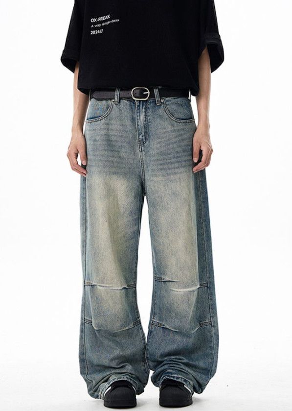 Vintage American baggy patchwork straight wide-leg jeans for men Size US 32 / EU 48 - 1 Thumbnail