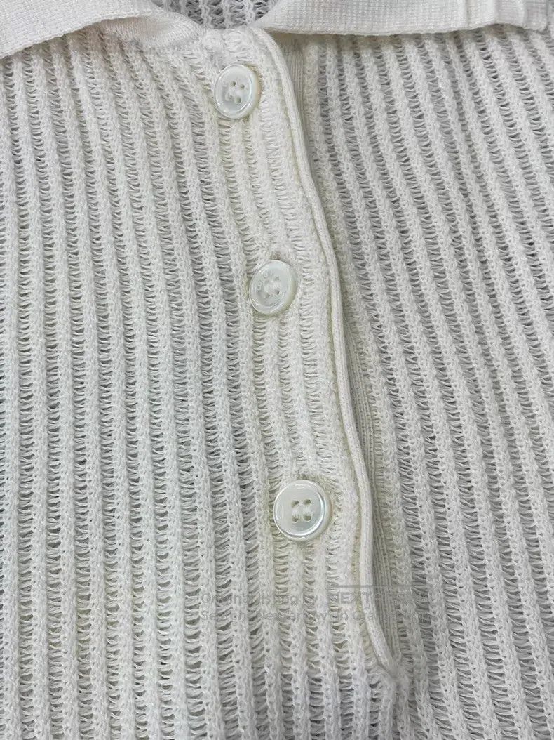 Loro Piana Loro Piana Ivory Ribbed Collar Short Sleeve Top Size XS / US 0-2 / IT 36-38 - 2 Thumbnail