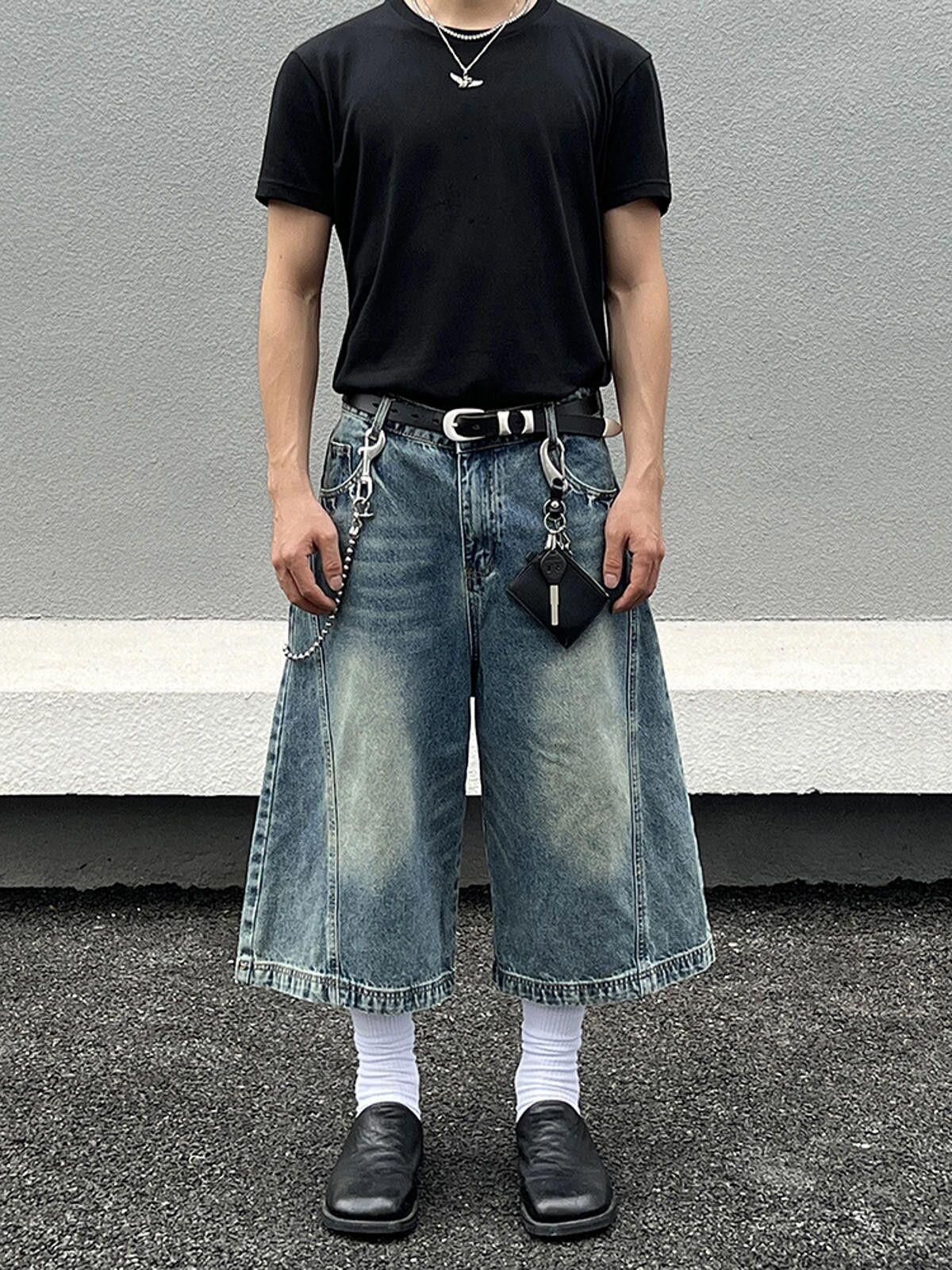 Jean Washed Baggy Wide-Leg Long Denim Shorts, Jorts Size US 30 / EU 46 - 4 Thumbnail