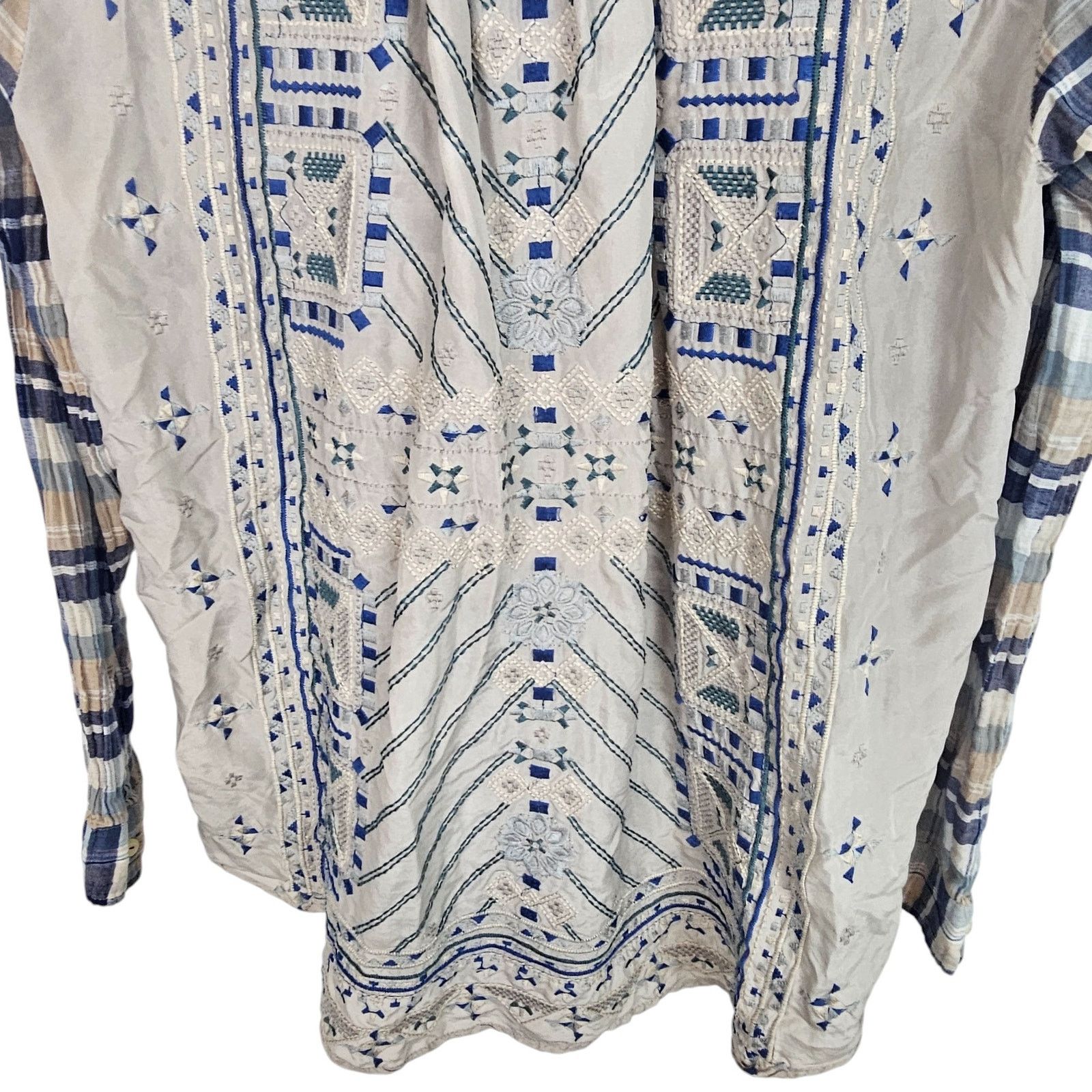 Johnny Was Johnny Was 3J Workshop Embroidered Mixed Media Boho Shirt Size XS / US 0-2 / IT 36-38 - 9 Thumbnail