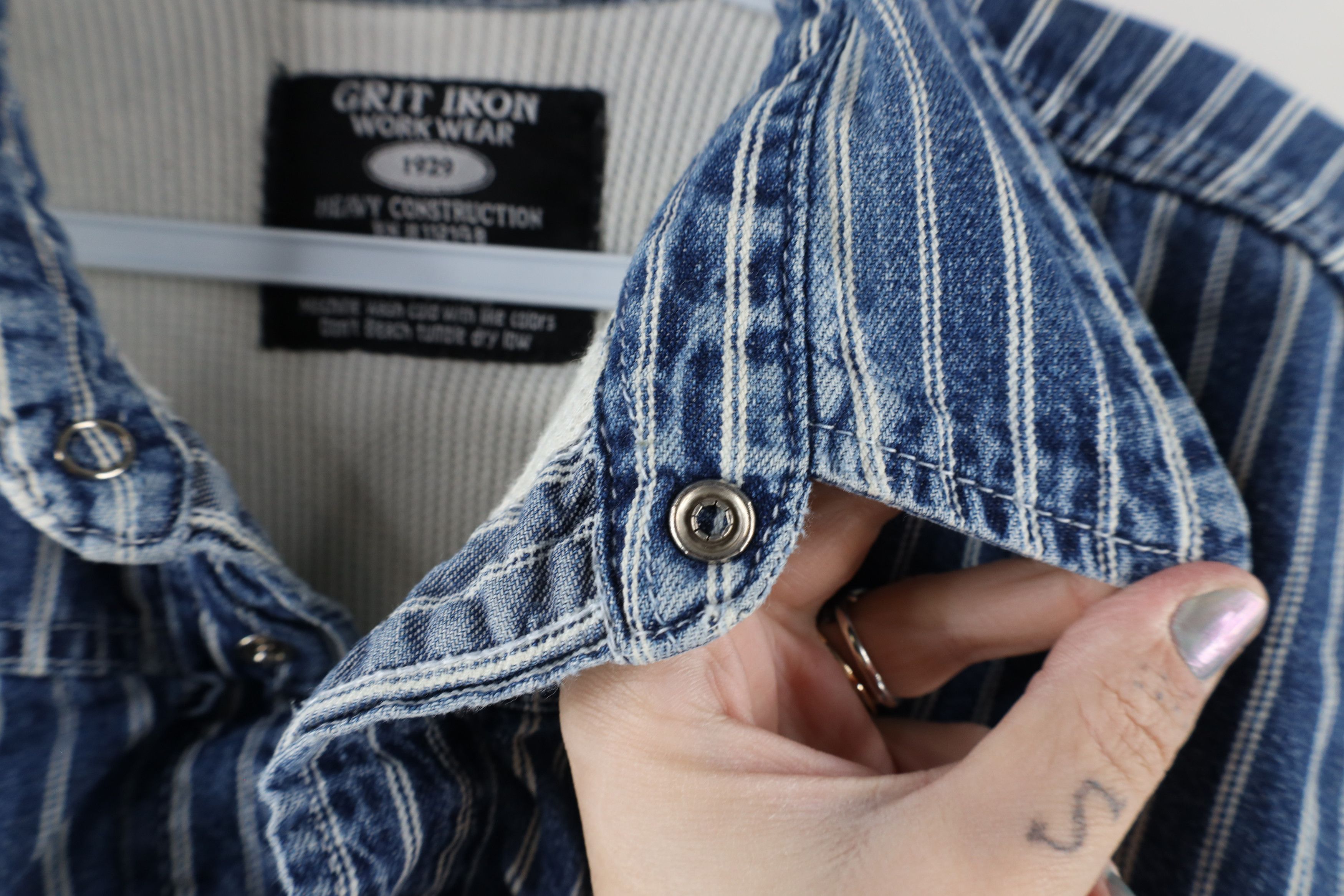 Vintage Vintage Streetwear Striped Denim Thermal Lined Shirt Jacket Size US XL / EU 56 / 4 - 8 Thumbnail