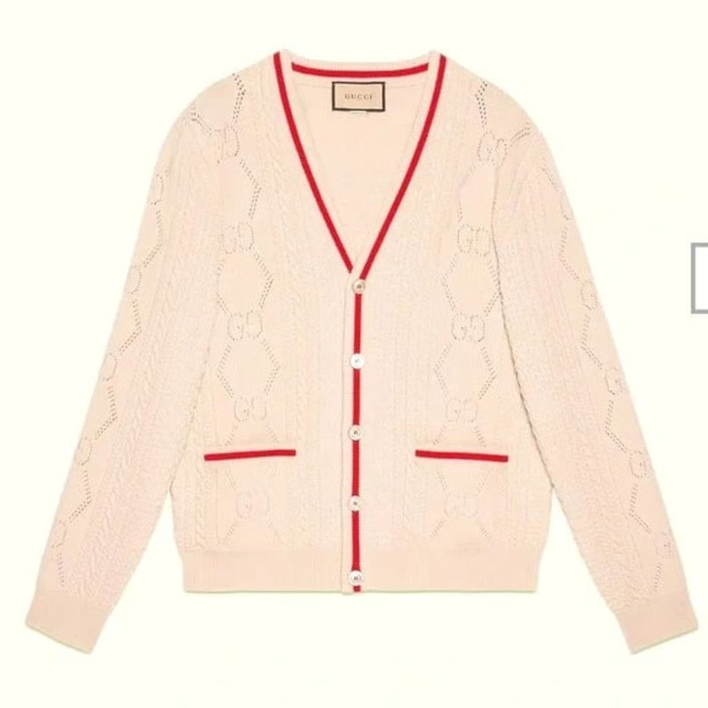 o1s1wg110225 GG Knitted Wool Cardigan in Light Pink & Red