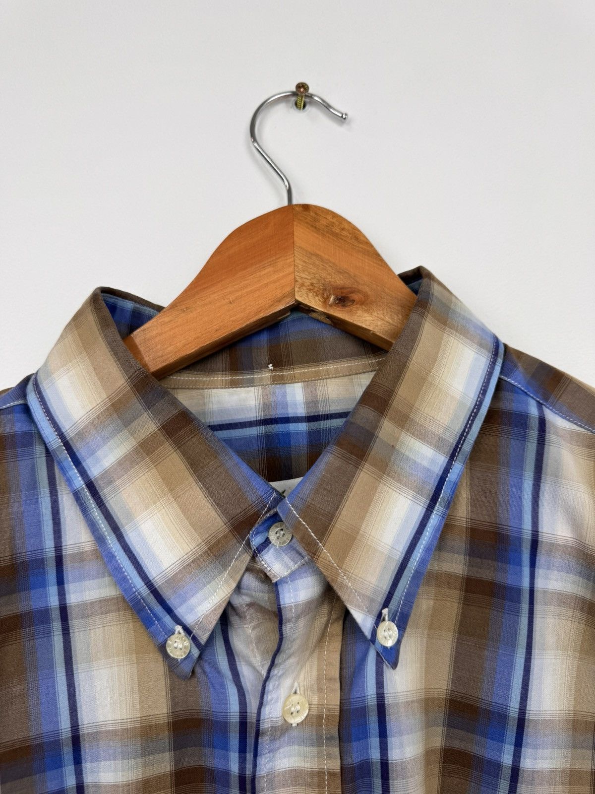 Lacoste Lacoste Men Classic Plaid Cotton Button Up Brown Blue Size S Size US S / EU 44-46 / 1 - 7 Thumbnail