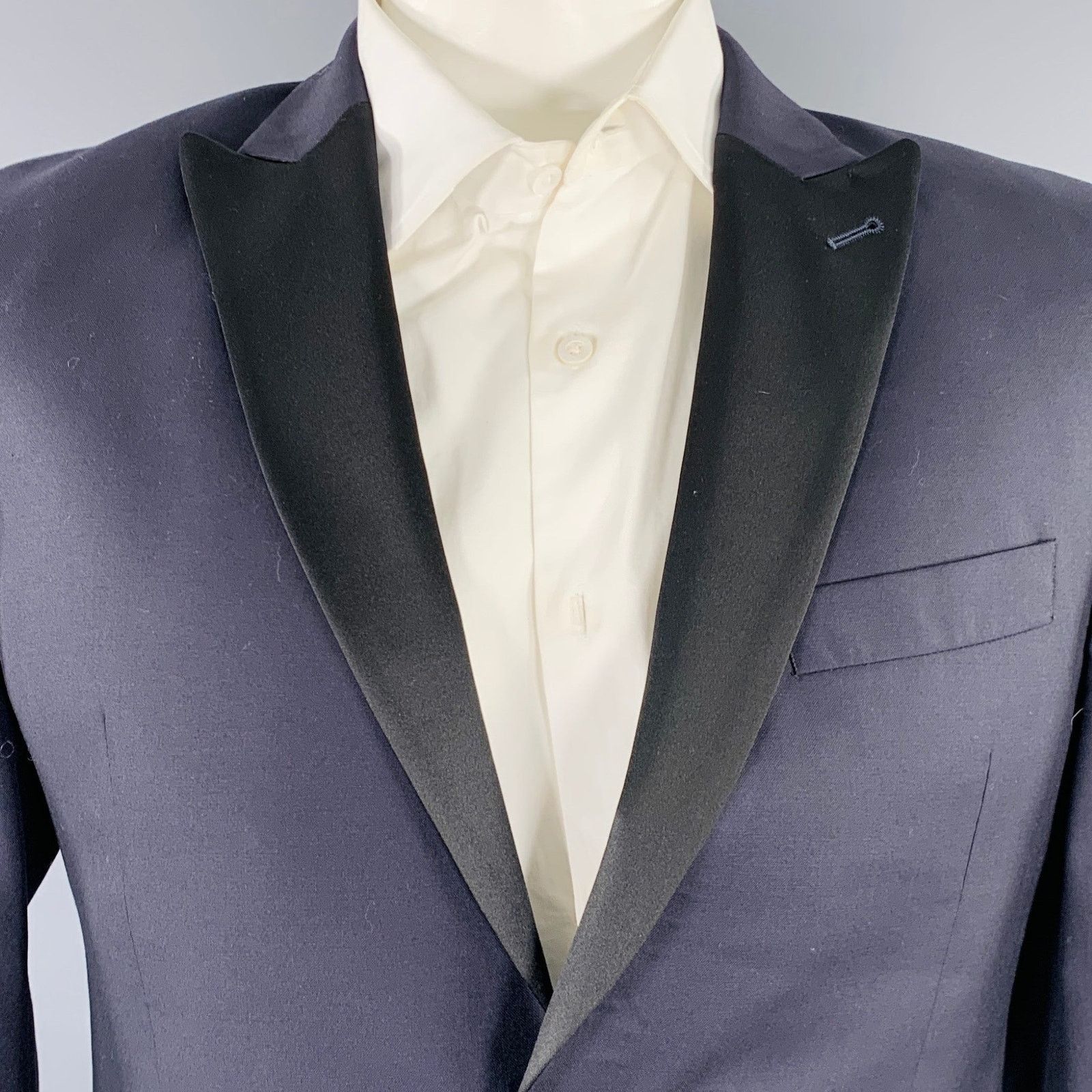 Duckie Brown DUCKIE BROWN Size 42 Navy Black Wool Tuxedo Sport Coat Size 42R - 2 Thumbnail