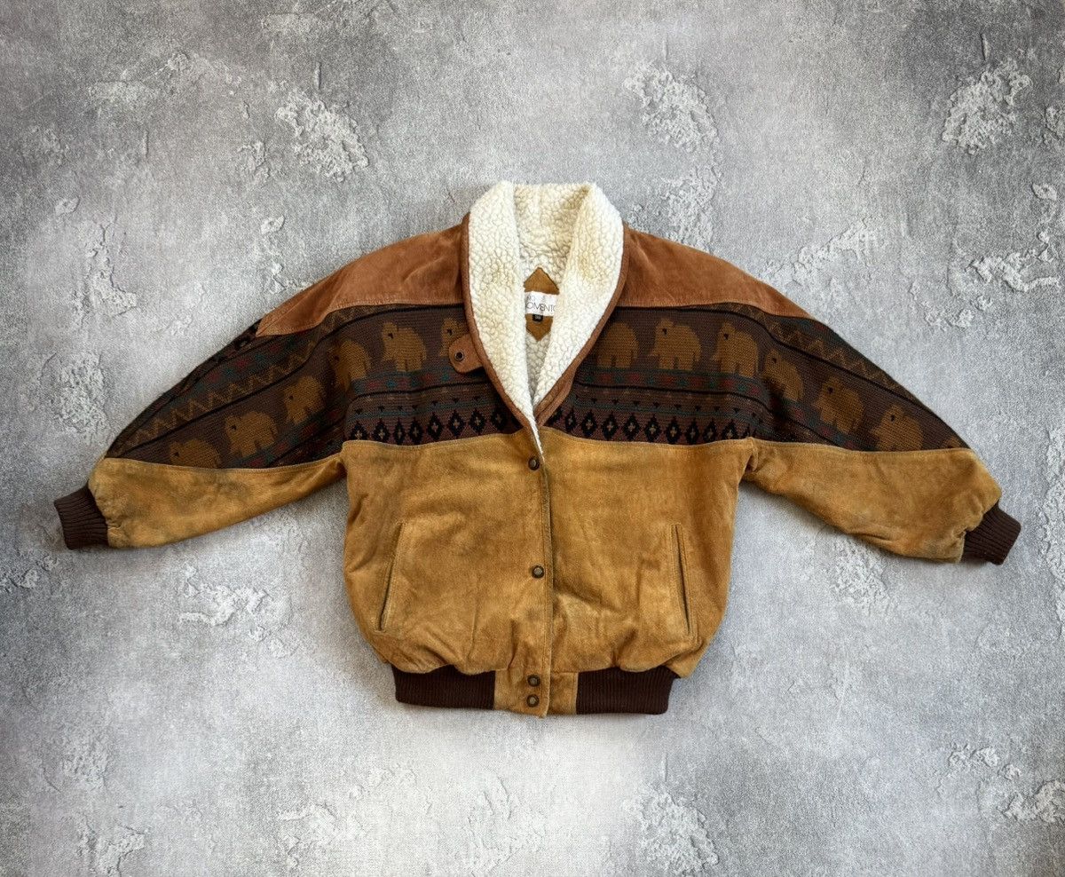 Cowboy Equipment Western Aztec suede leather retro lined bomber jacket 90s Size US S / EU 44-46 / 1 - 6 Thumbnail