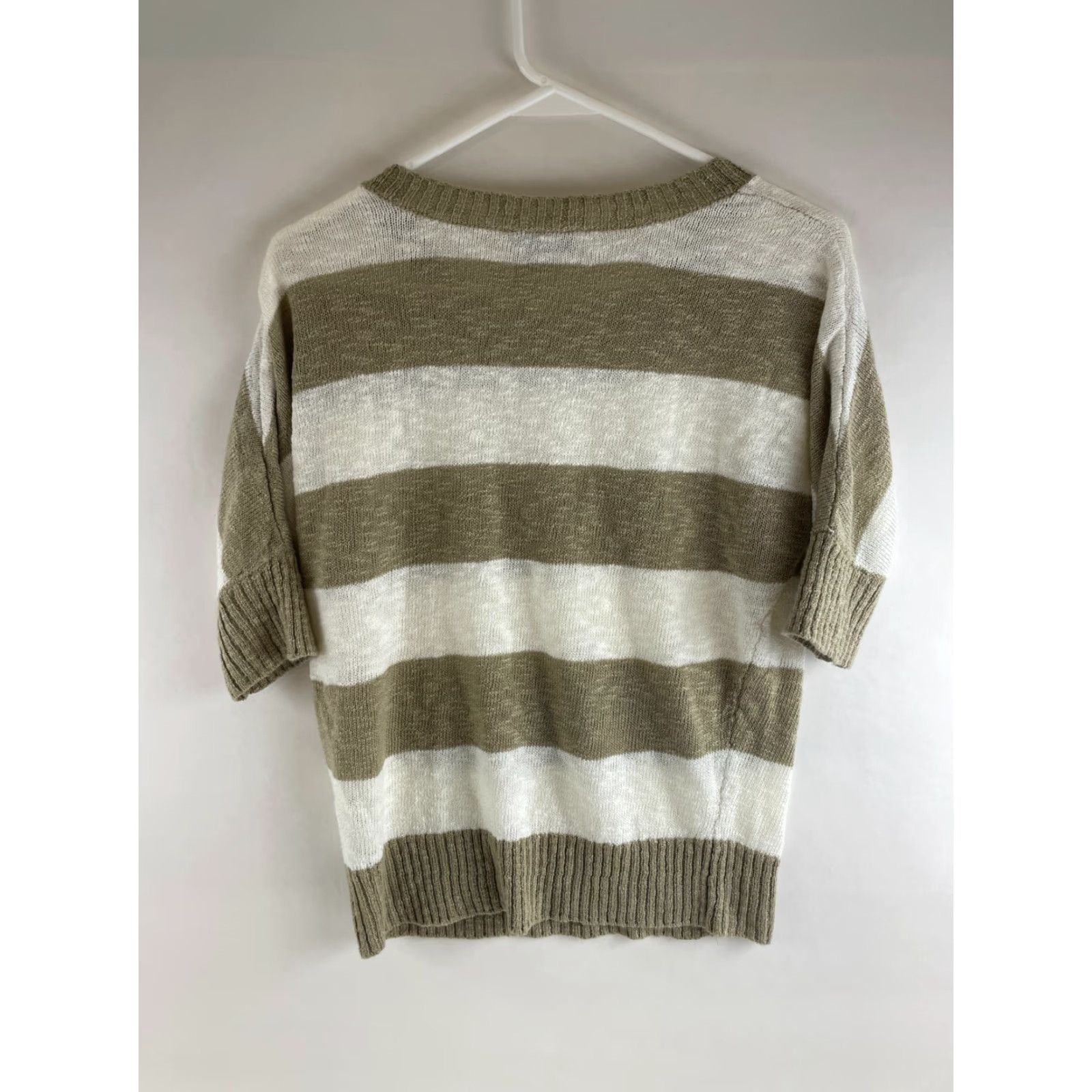 Vintage A. Byer Sweater Womens Size M Brown Cream Striped Pullover Half Sleeve Crew Neck Casual Modern Fall Winter Spring - Womens Size M / US 6-8 / IT 42-44 - 2 Thumbnail