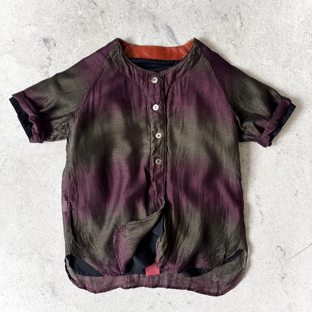 Kaptain Sunshine Reversible Wool/Silk Burgundy Olive Gradient Leather Tunic Size US M / EU 48-50 / 2 - 1 Thumbnail