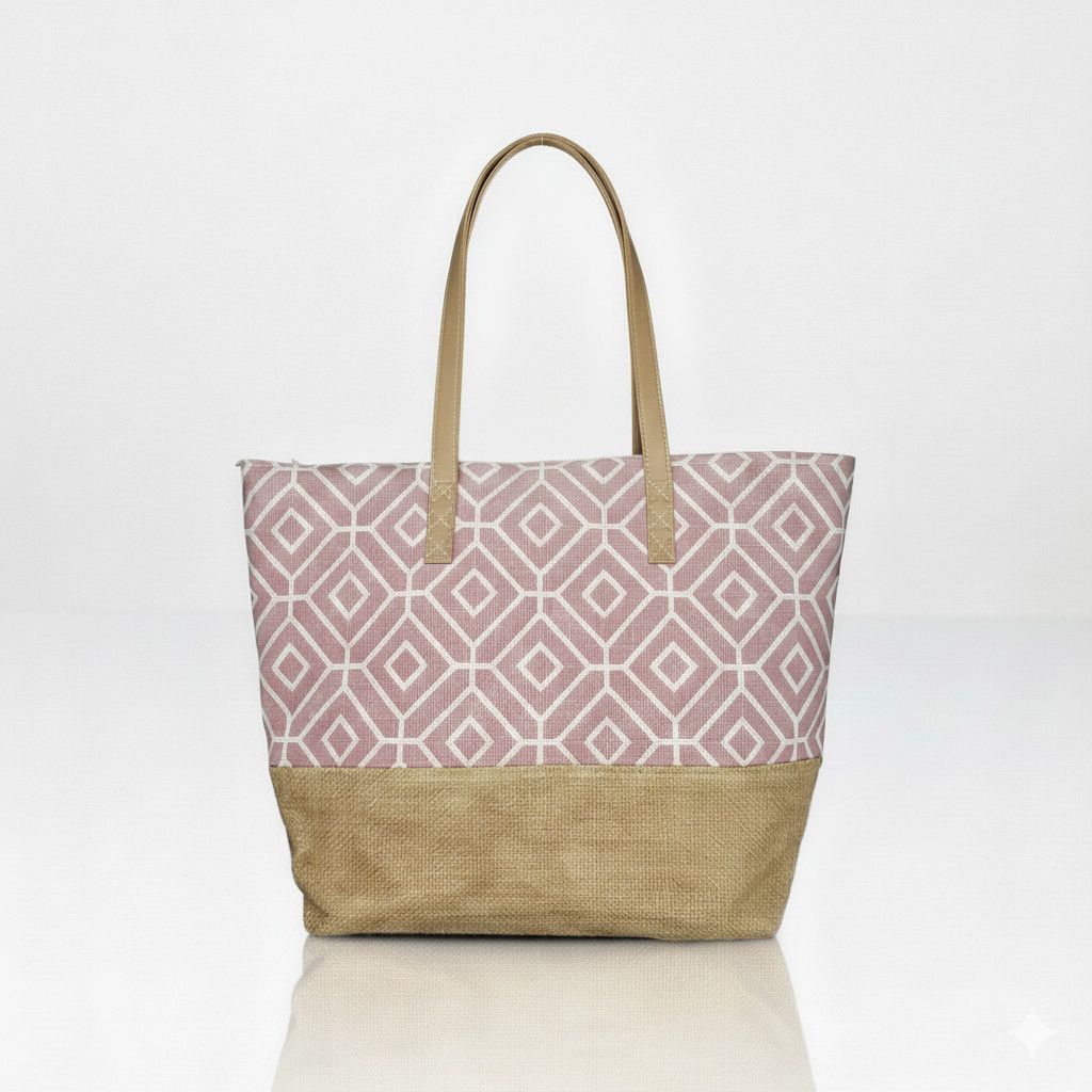 Other Miztique 15x14x6" Tote Bag Cotton Burlap Double Handle Pink Size ONE SIZE - 1 Thumbnail