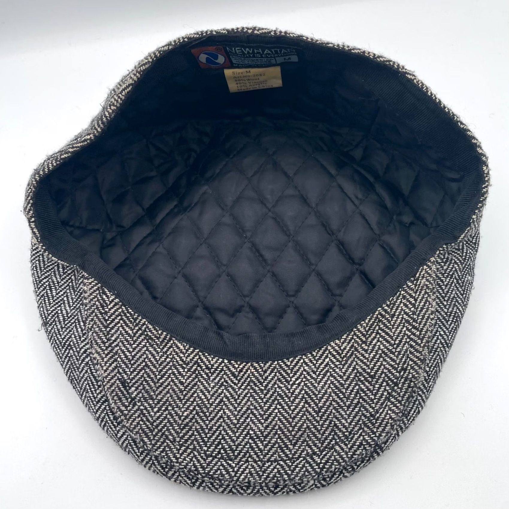 Vintage Newhattan Hat Gray Herringbone Wool Flat Cap Mens Medium Lined Quilted Fitted Cap Size ONE SIZE - 5 Thumbnail