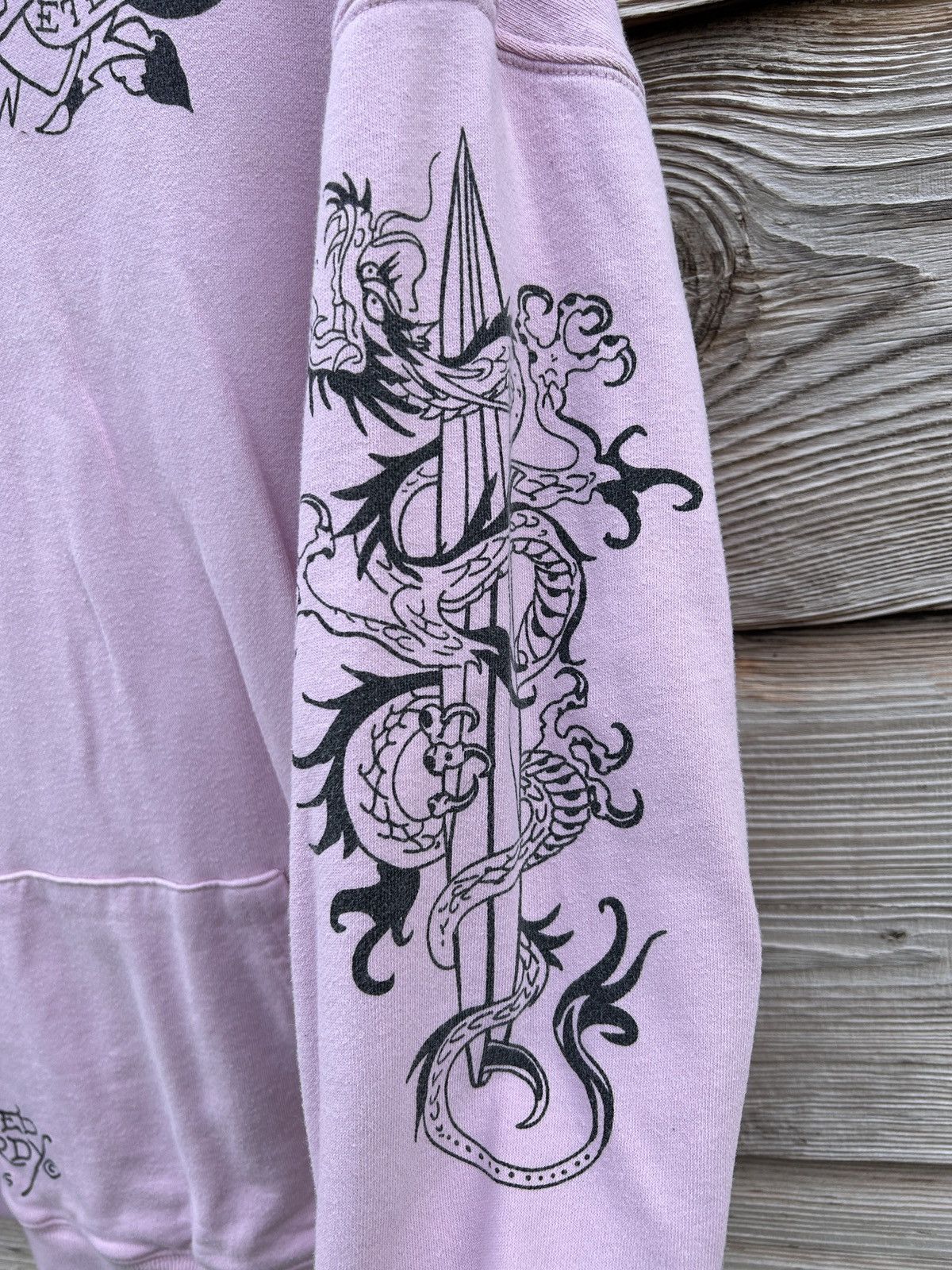 Christian Audigier Ed Hardy Womens Love Eternal Relaxed Hoodie In Pink Size S / US 4 / IT 40 - 5 Thumbnail