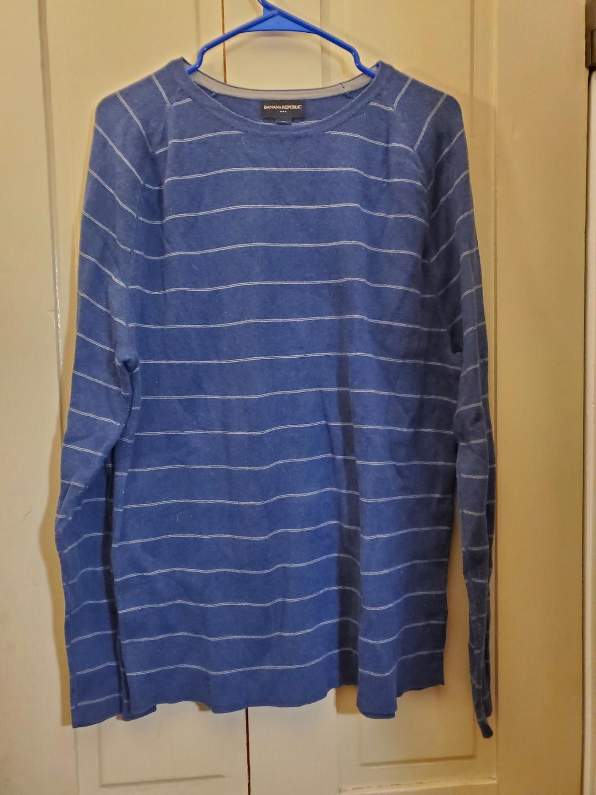 Banana Republic Banana Republic Men's CrewNeck Sweater Striped Blue xl Size US XL / EU 56 / 4 - 1 Thumbnail
