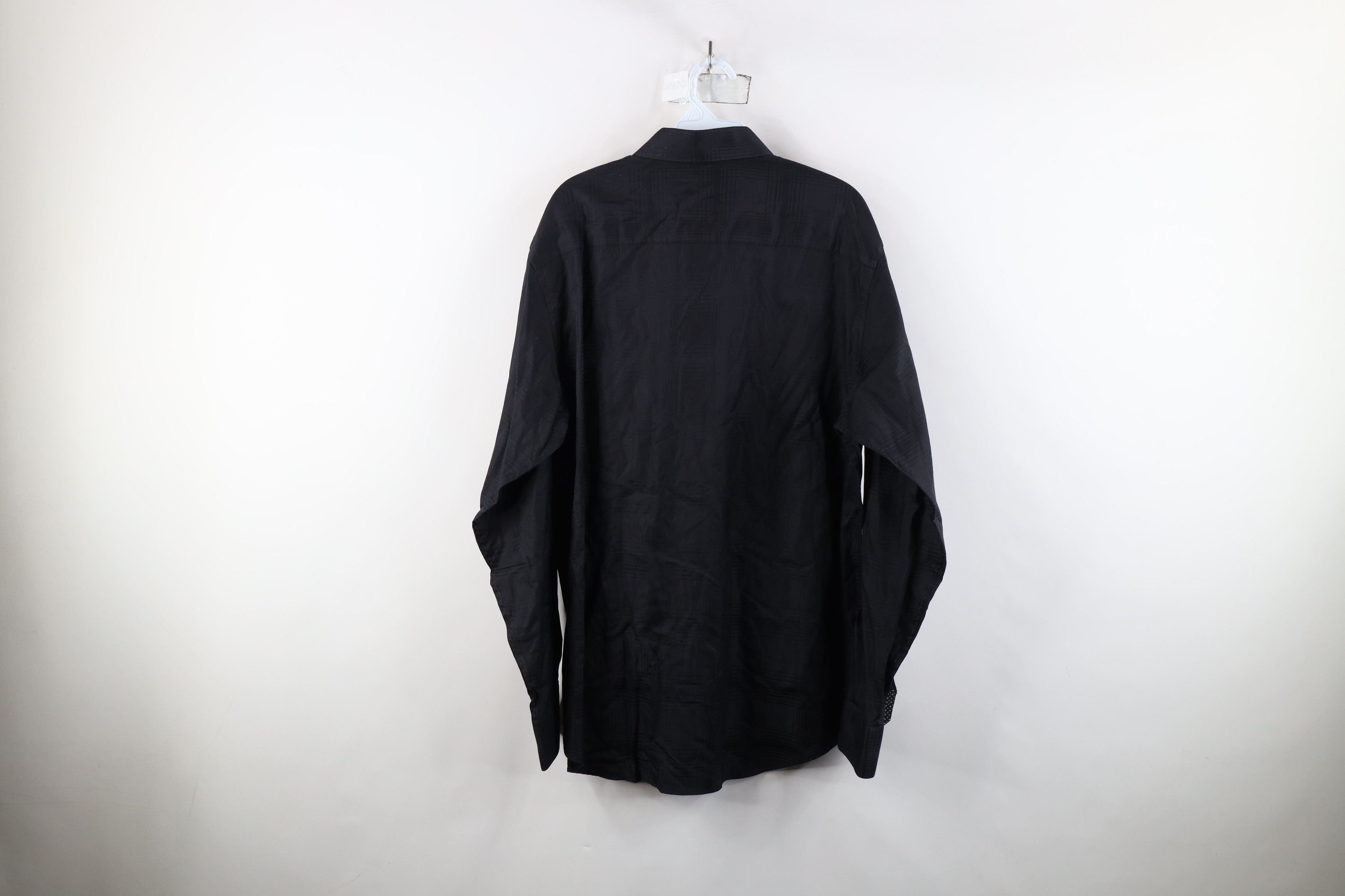 Vintage New Bugatchi Uomo Satin Plaid Collared Button Shirt Black Size US L / EU 52-54 / 3 - 13 Thumbnail
