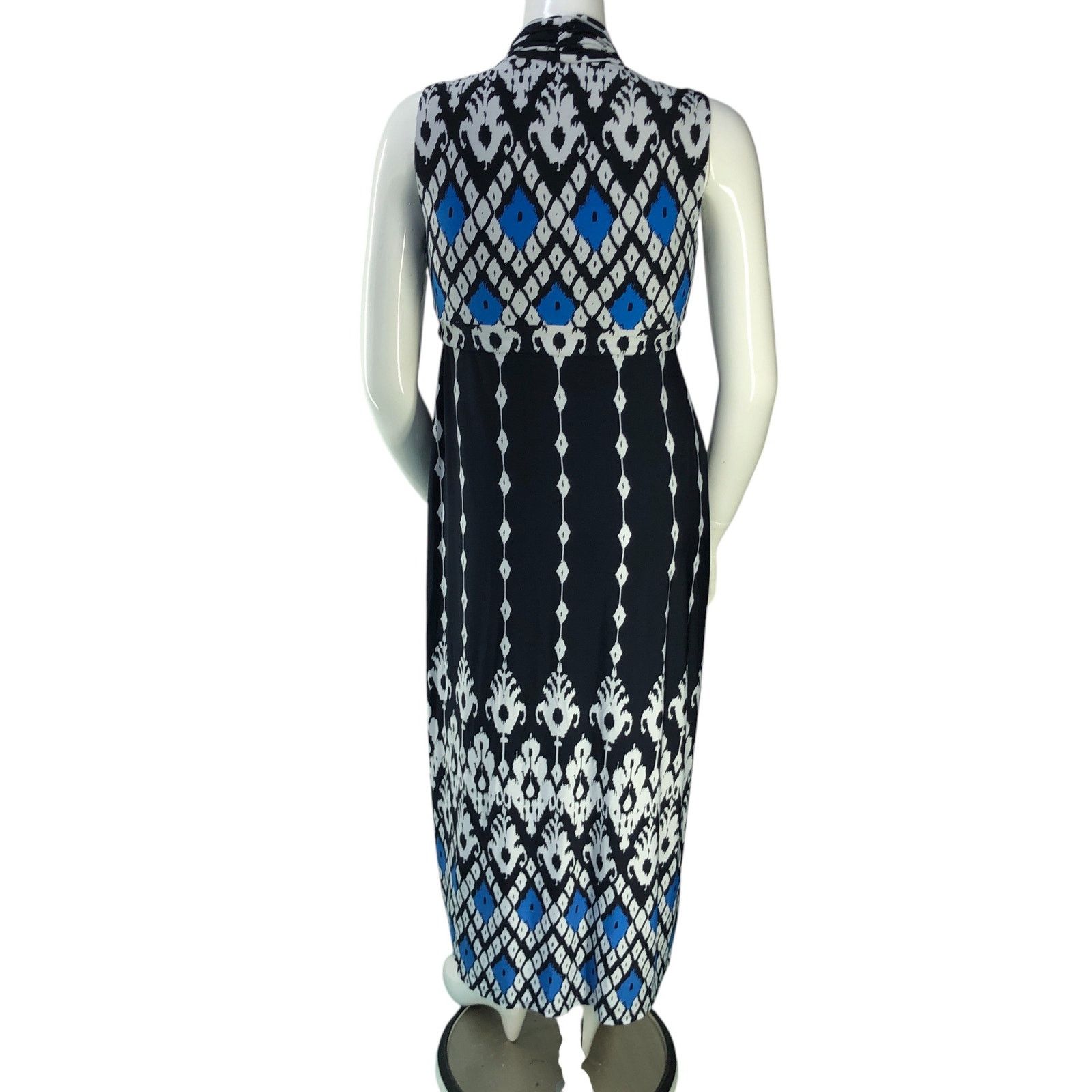Chicos Size 1 US 8 Dress Maxi Sleeveless Ikat Stretch Blue
