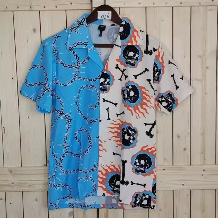image of Vintage Split Pattern Skull Graphic Short Sleeve Shirt in Mix, Men's (Size Large)