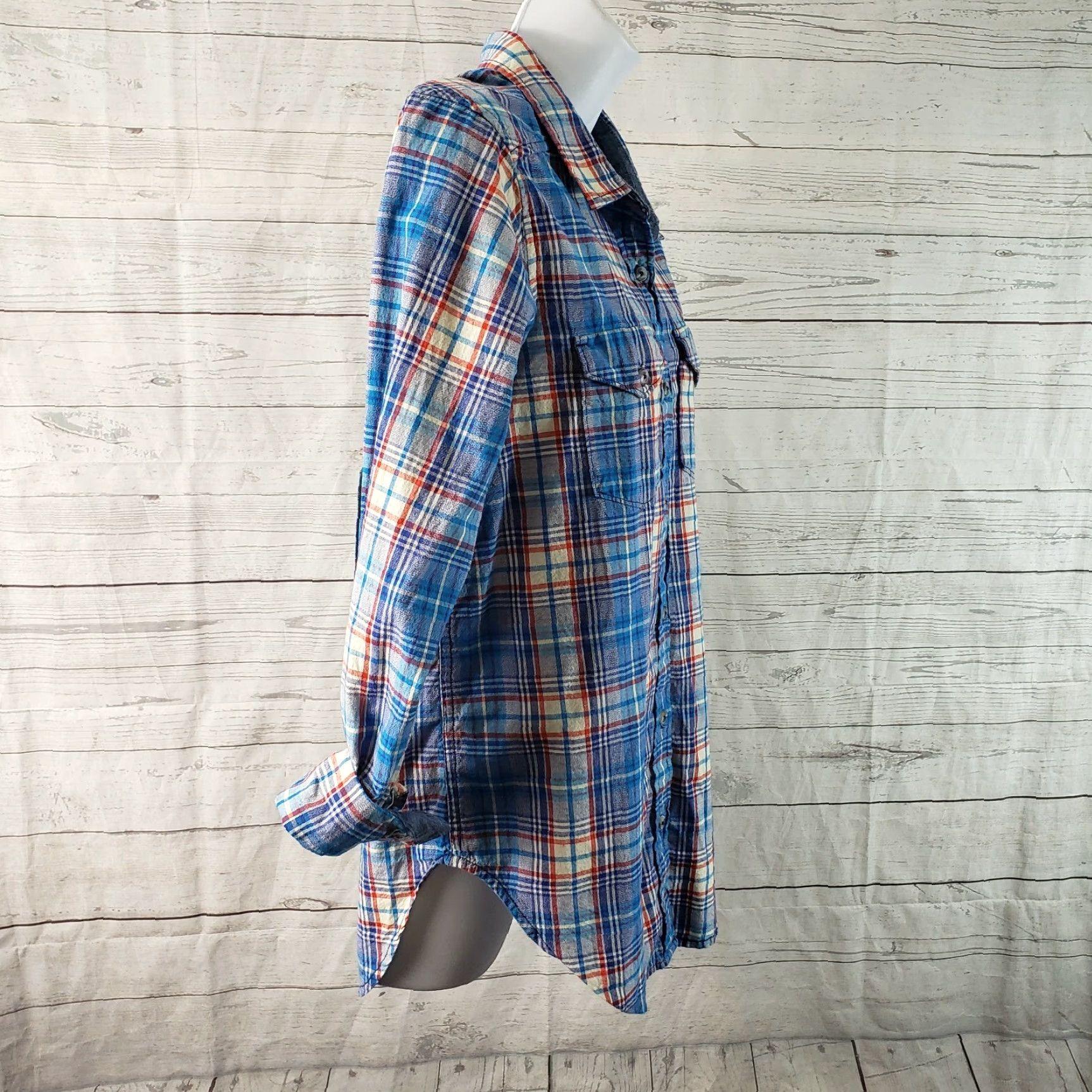 KAVU Kavu Button Front Shirt Blue Plaid Cotton Size S Women Long Sleeve Size S / US 4 / IT 40 - 3 Thumbnail