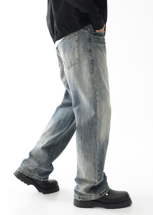 Japanese Brand American street washed vintage men's wide leg straight jeans Size US 32 / EU 48 - 2 Thumbnail