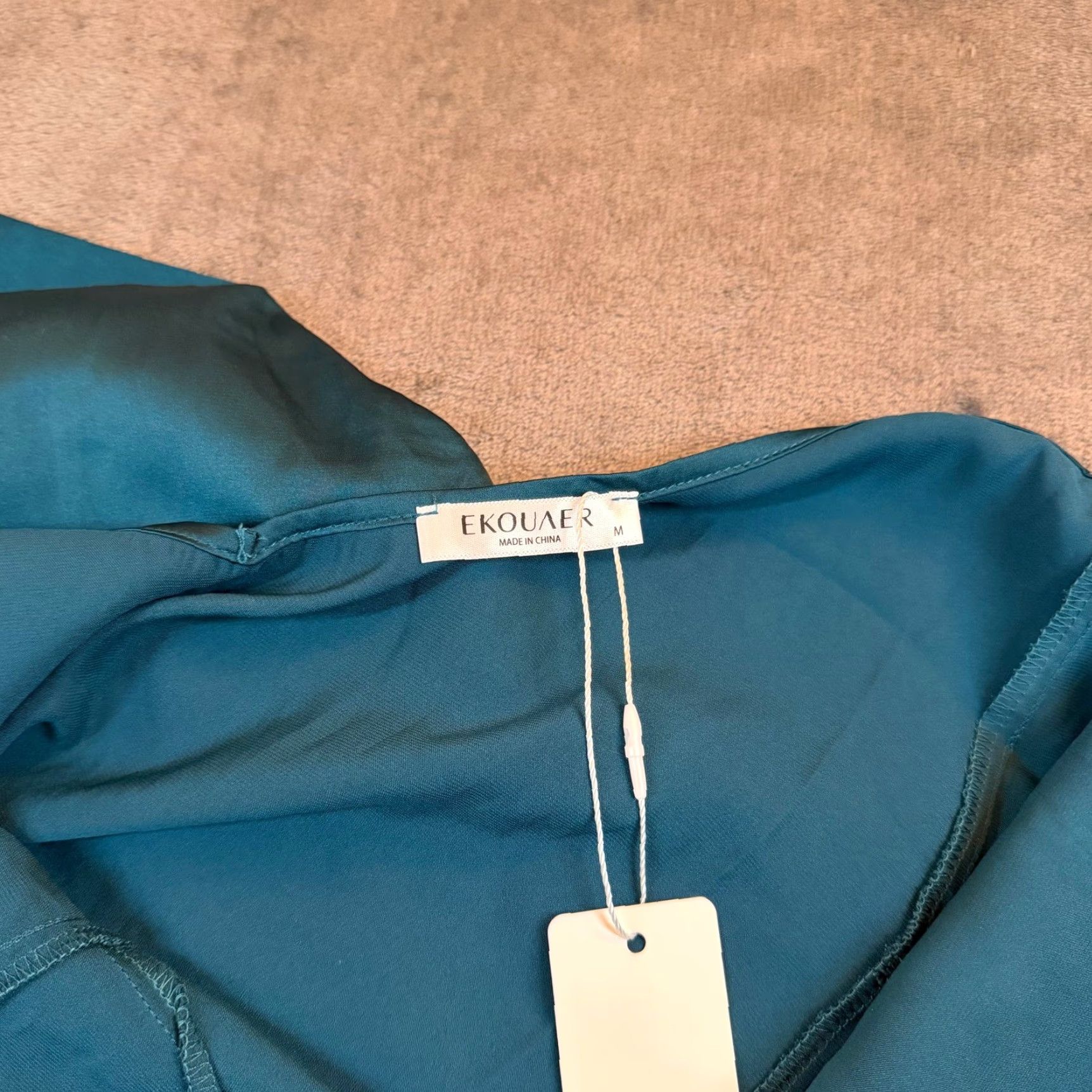 Vintage EKOUAER Teal Satin Slip Dress Mini V-Neck Strappy Sleeve Adjustable Straps Womens Medium NWT Vest? Size M / US 6-8 / IT 42-44 - 5 Thumbnail