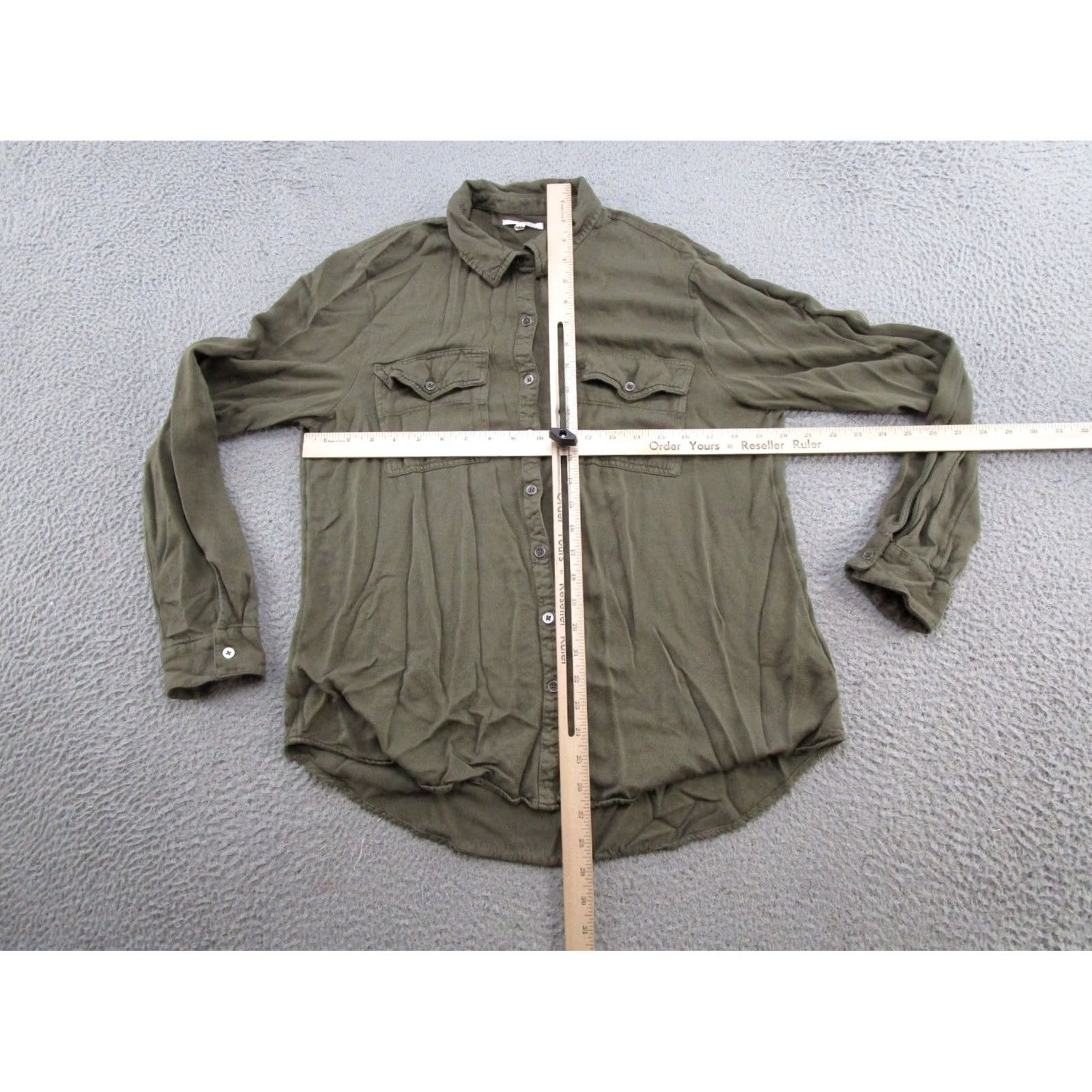 Vintage Maurices Button-Up Shirt L Olive Army Military Green 100% Viscose Long Sleeve Button-Up Women Casual Fall Spring Summer Size L / US 10 / IT 46 - 4 Thumbnail