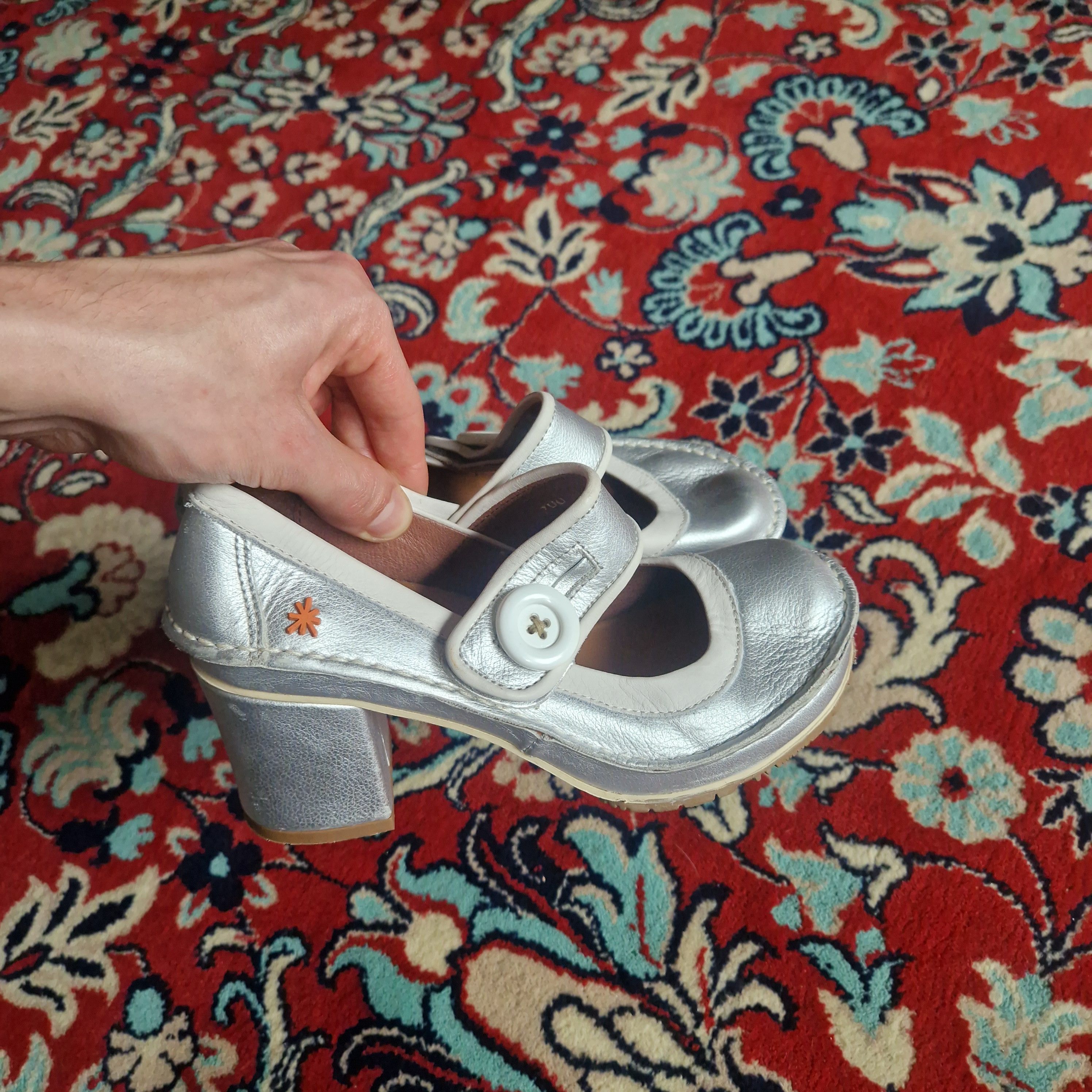 Other The Art Company Platform Heels - Silver with White Accents Size US 6 / IT 36 - 1 Thumbnail