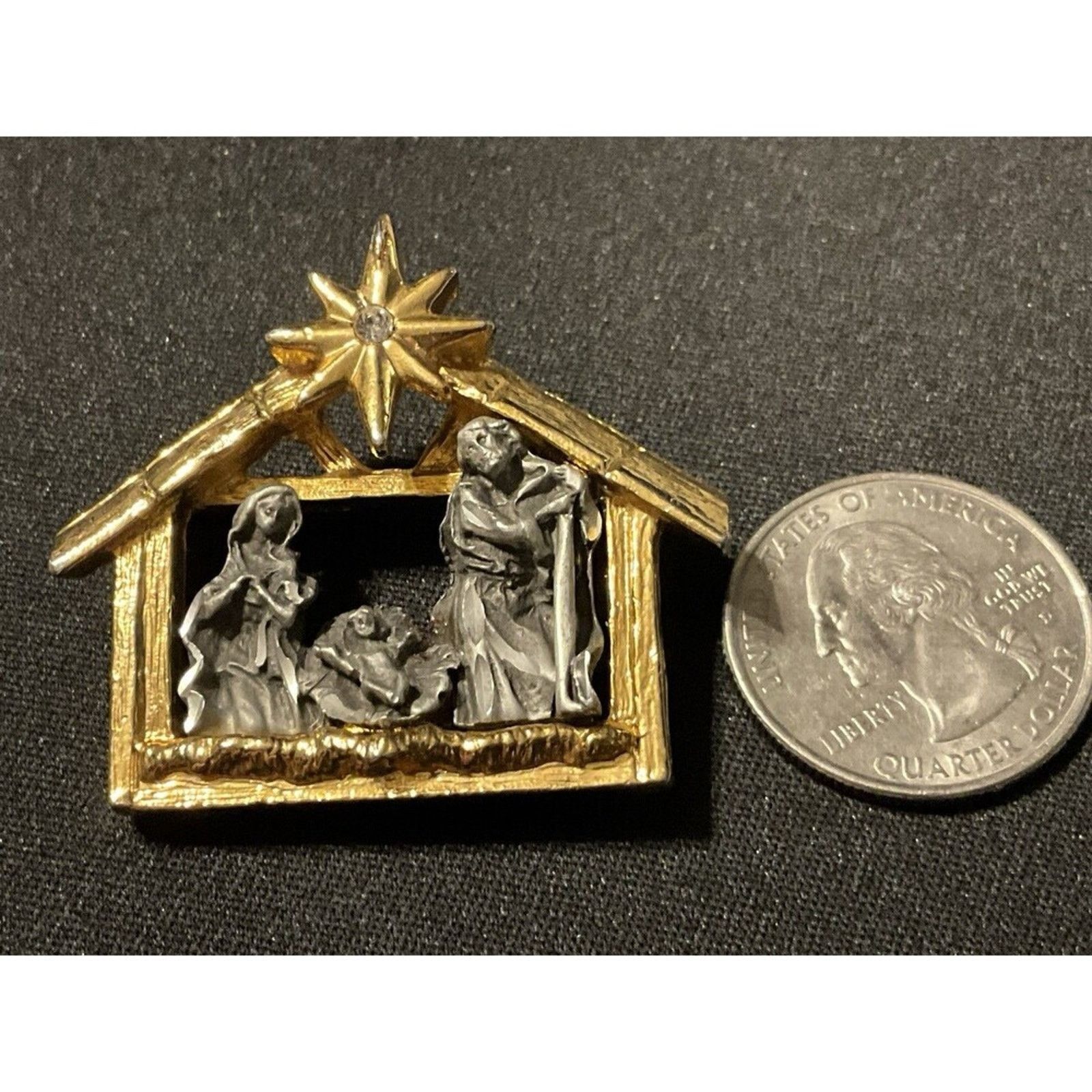 Other Vintage 2 Gold Tone & Pewter Nativity Brooch. Size ONE SIZE - 3 Thumbnail