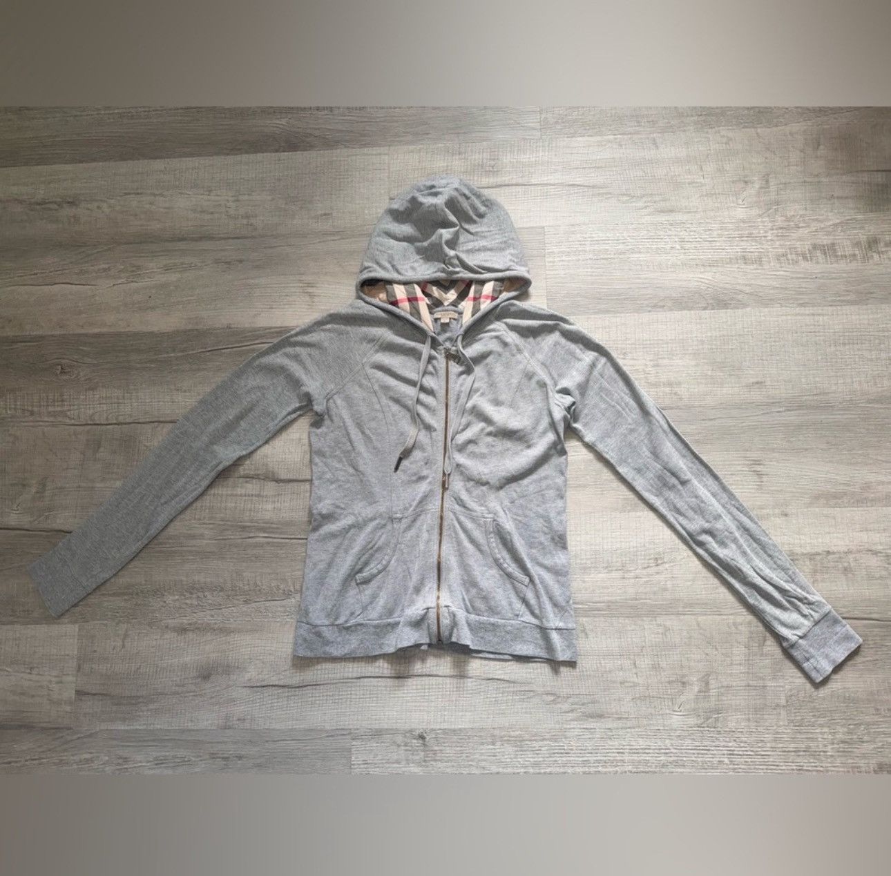 image of Burberry Zip Up Hoodie in Grey, Women's (Size XL)