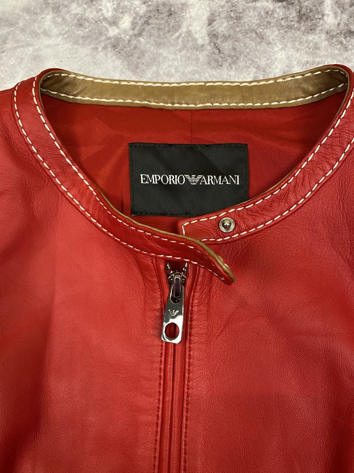 Emporio Armani Emporio Armani Red Lambskin Leather Blouson Jacket Size: 44 Size US S / EU 44-46 / 1 - 4 Thumbnail