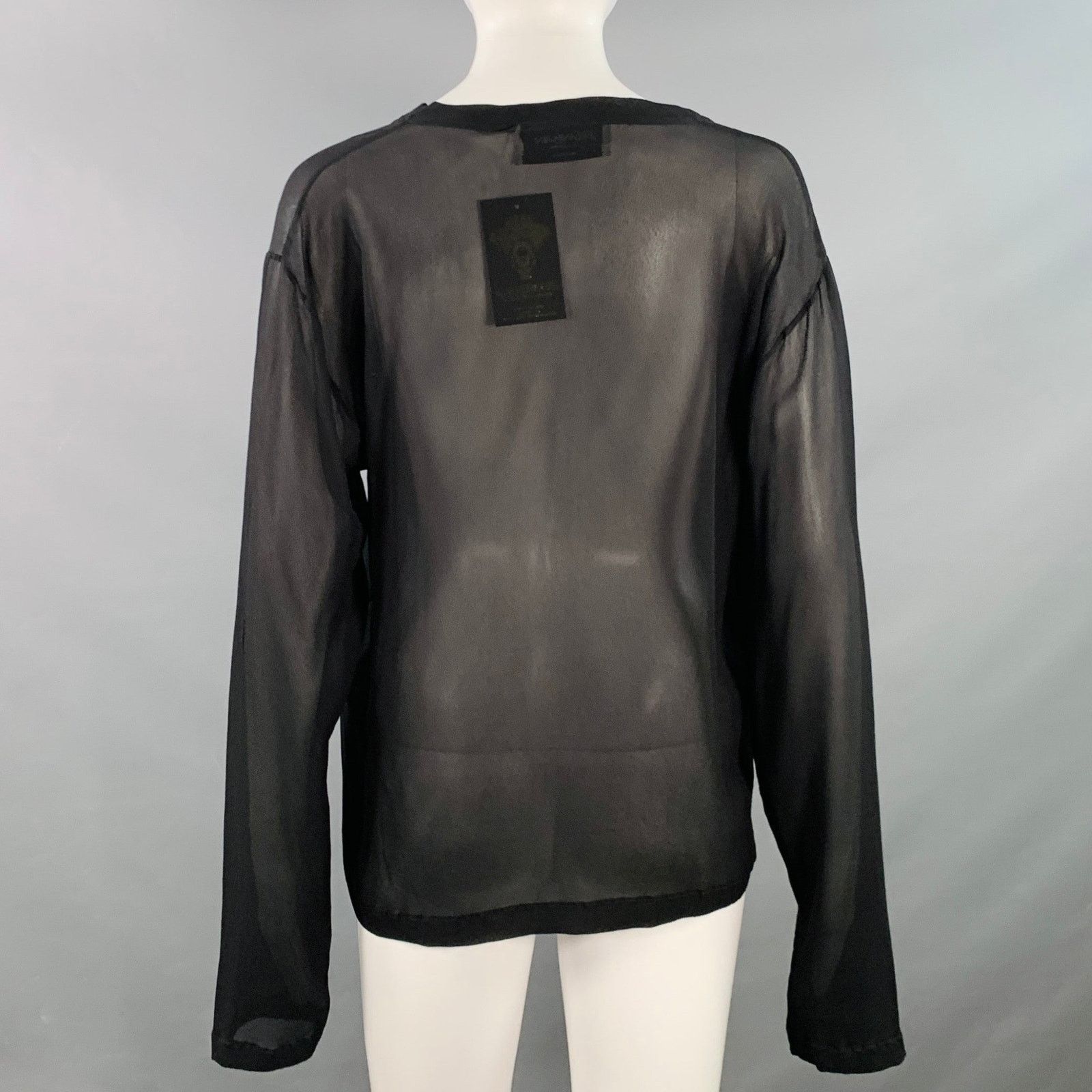 Yves Saint Laurent Size M Black Silk Sheer Extra Long Sleeve Casual Top Size M / US 6-8 / IT 42-44 - 3 Thumbnail