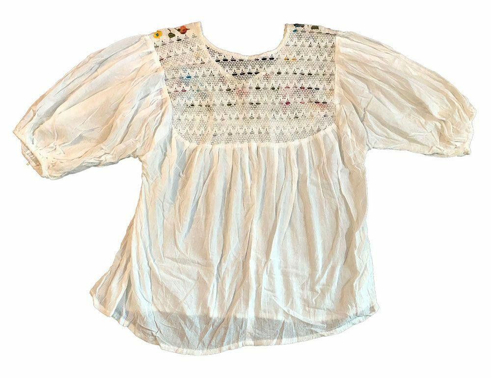 Designer New White Hand Made Embroidered Bird Floral Blouse L Size L / US 10 / IT 46 - 2 Thumbnail