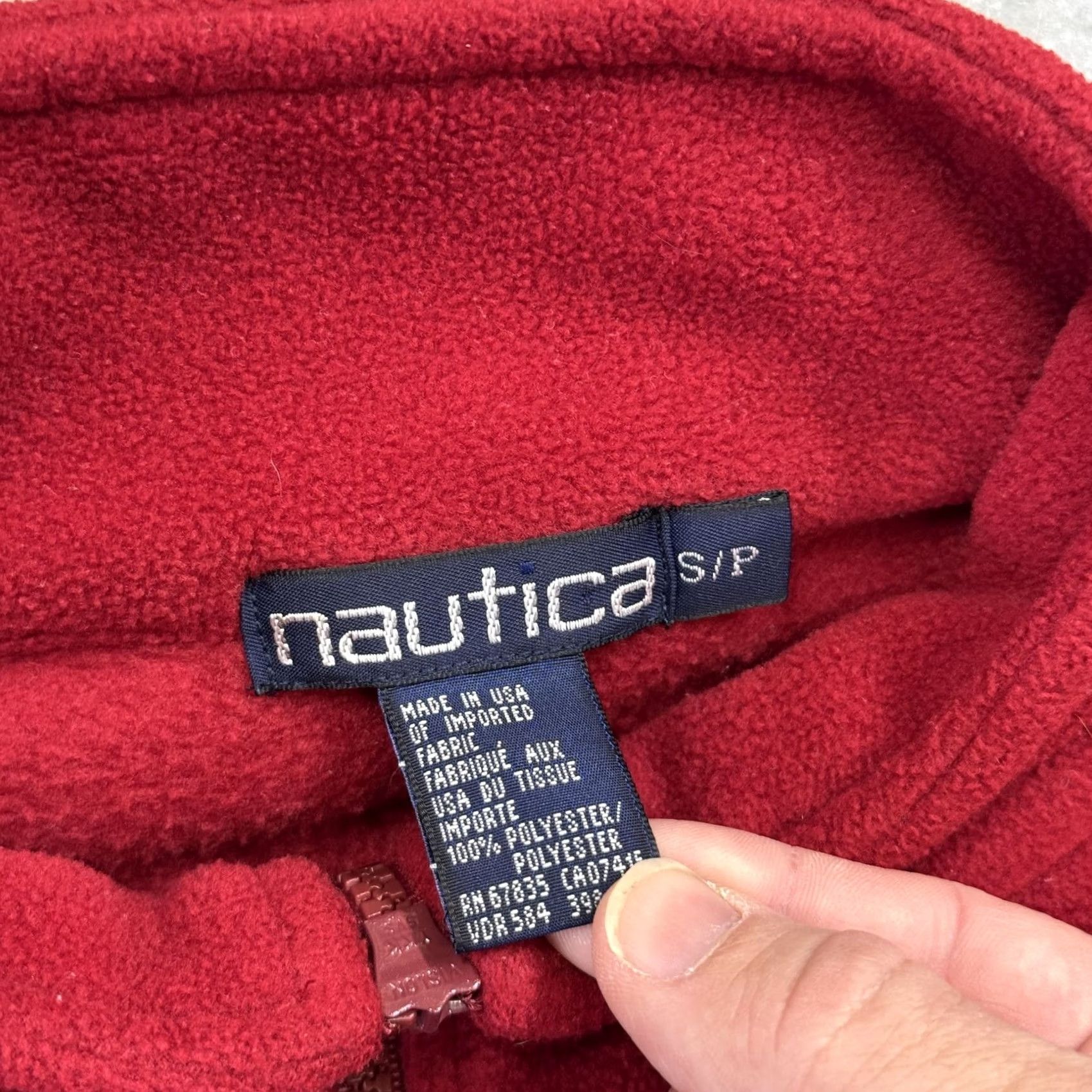 Nautica Nautica Pullover Mens Small Red 1/4 Zip Fleece Embroidered Sail Made USA Sweatshirt Polyester Zipper Logo Solid Pattern Boys/Mens? Size US S / EU 44-46 / 1 - 4 Thumbnail