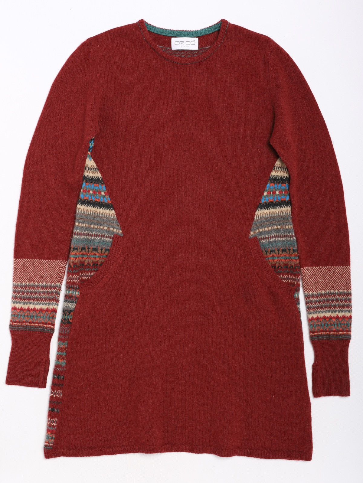 Eribe Scotland Wool Long Sweater Fair Isle Printed Striped
