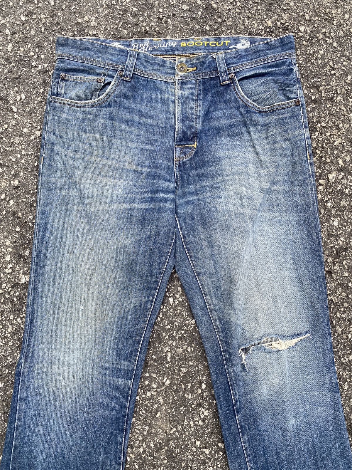 Japanese Brand × Tornado Mart Red Hearing Bootcut Blue Washed Distressed Denim Size US 34 / EU 50 - 3 Thumbnail