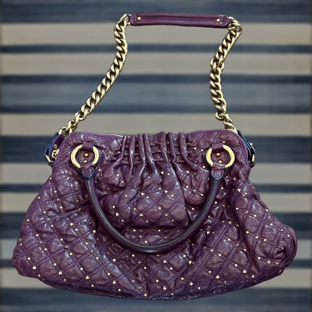 Marc Jacobs Large Purple Calfskin Studded Satchel Bag Women's