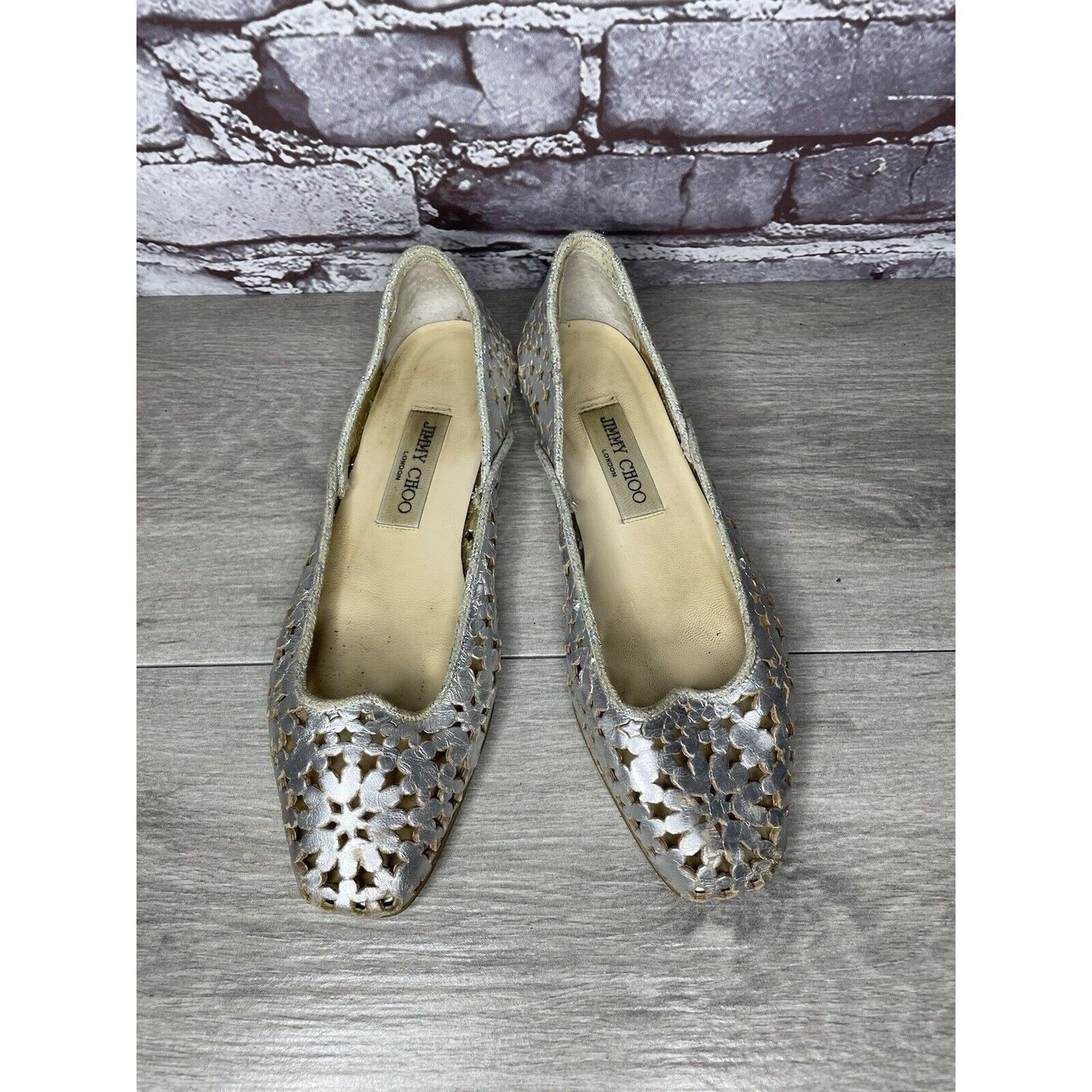 Jimmy Choo Jimmy Choo Metallic Silver Leather Cut Out Loafer Flats Wome Size US 7 / IT 37 - 14 Thumbnail