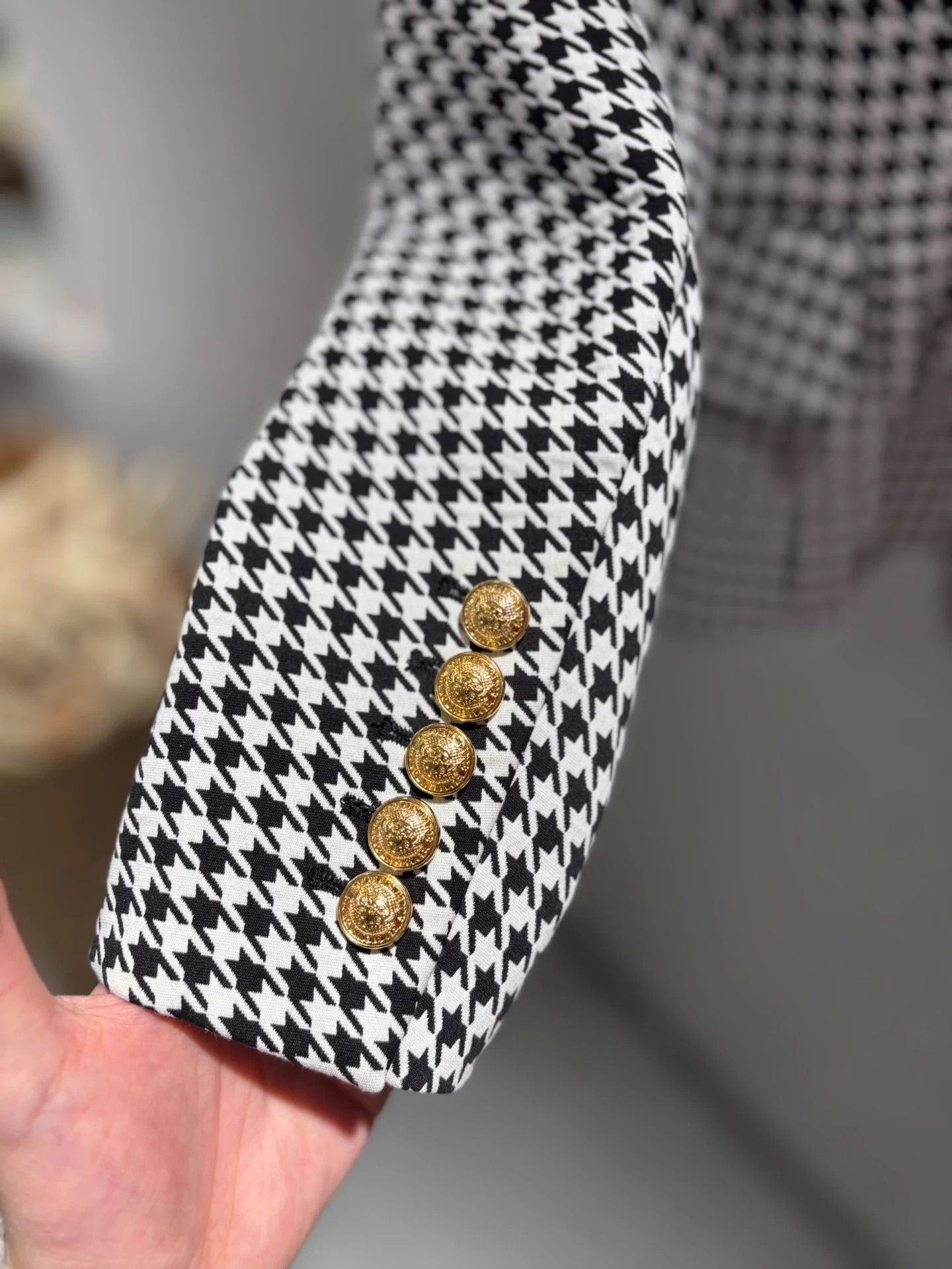 Balmain BALMAIN Cinched Houndstooth Blazer BW Deadstock Size XS / US 0-2 / IT 36-38 - 7 Thumbnail
