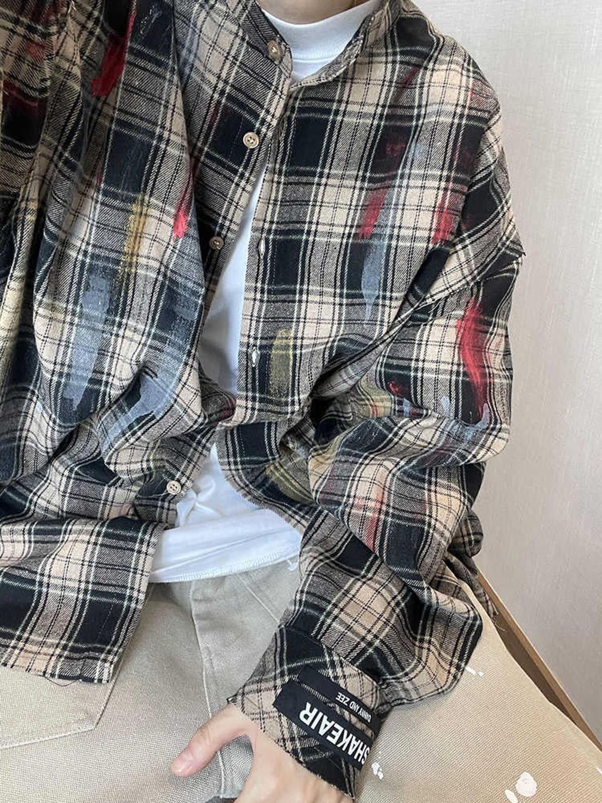 Flannel × Vintage Paint Splash Oversized Plaid Flannel Long Sleeve Shirt Size US M / EU 48-50 / 2 - 4 Thumbnail