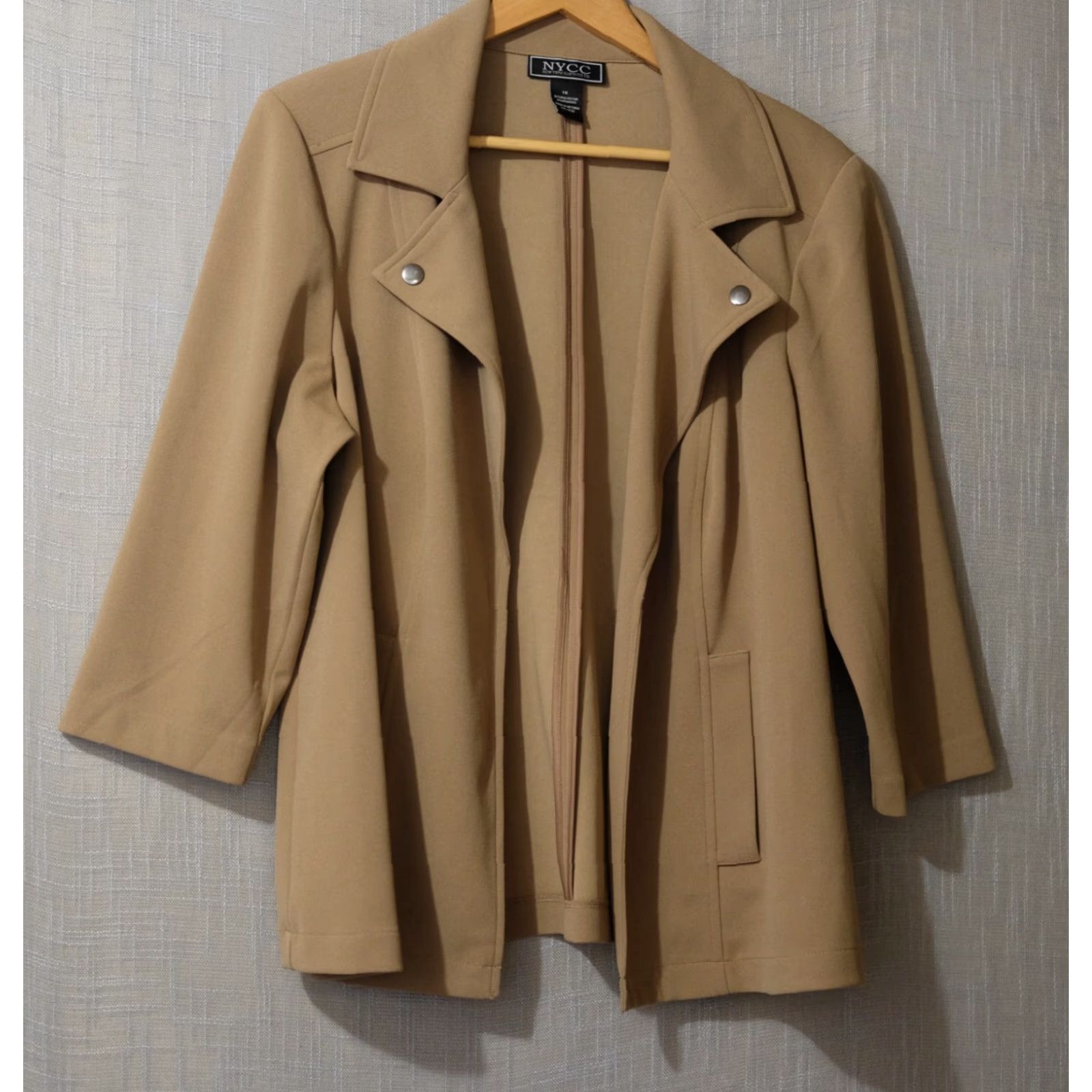 Vintage NYCC Open Front 3/4 Sleeve Cardigan Blazer Jacket Tan Womens 1X #H81-9 Size XL / US 12-14 / IT 48-50 - 2 Thumbnail