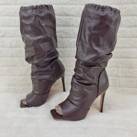 Victoria Brown Square toe Mid Calf Adjustable Slouch Scrunch