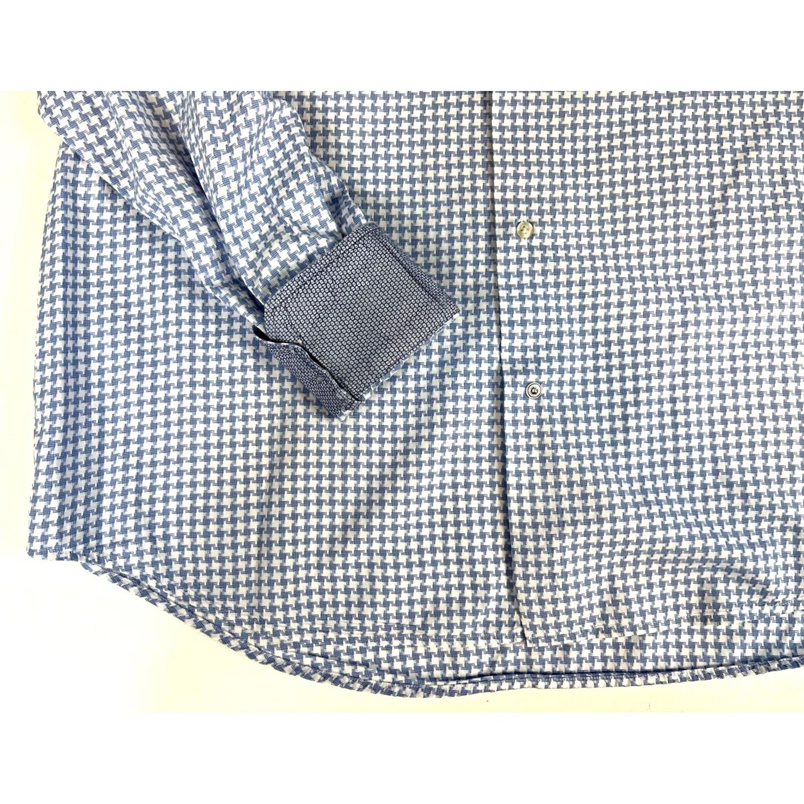 Robert Graham Robert Graham Men’s Button-Up Houndstooth Shirt L/XL White and Blue 100% Cotton Vintage Style Mens Size US L / EU 52-54 / 3 - 6 Thumbnail