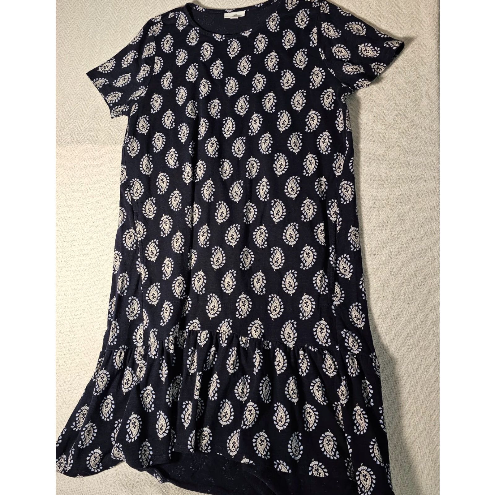 J. Jill VINTAGE J. Jill Cotton Blend Shirt Dress Women Medium Navy Blue Paisley Casual Pockets 90s Size M / US 6-8 / IT 42-44 - 5 Thumbnail