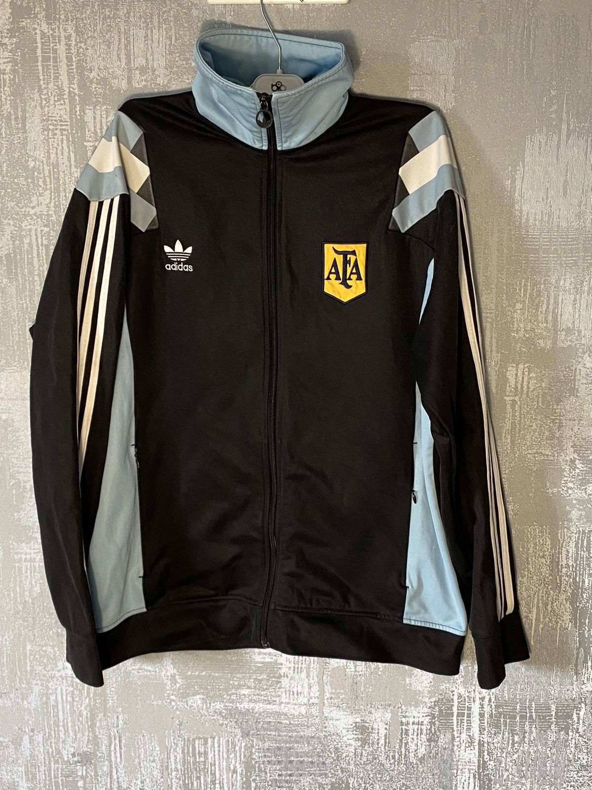 Image of argentina Adidas Training Jacket Soccer Full Zip 90's in Black, Men's (Size XL)