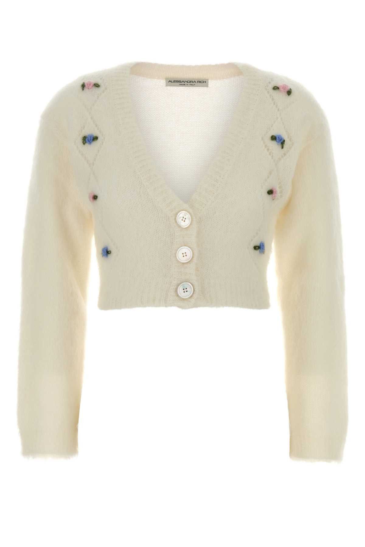 Alessandra Rich Ivory Mohair Blend Cardigan Size M / US 6-8 / IT 42-44 - 1 Thumbnail